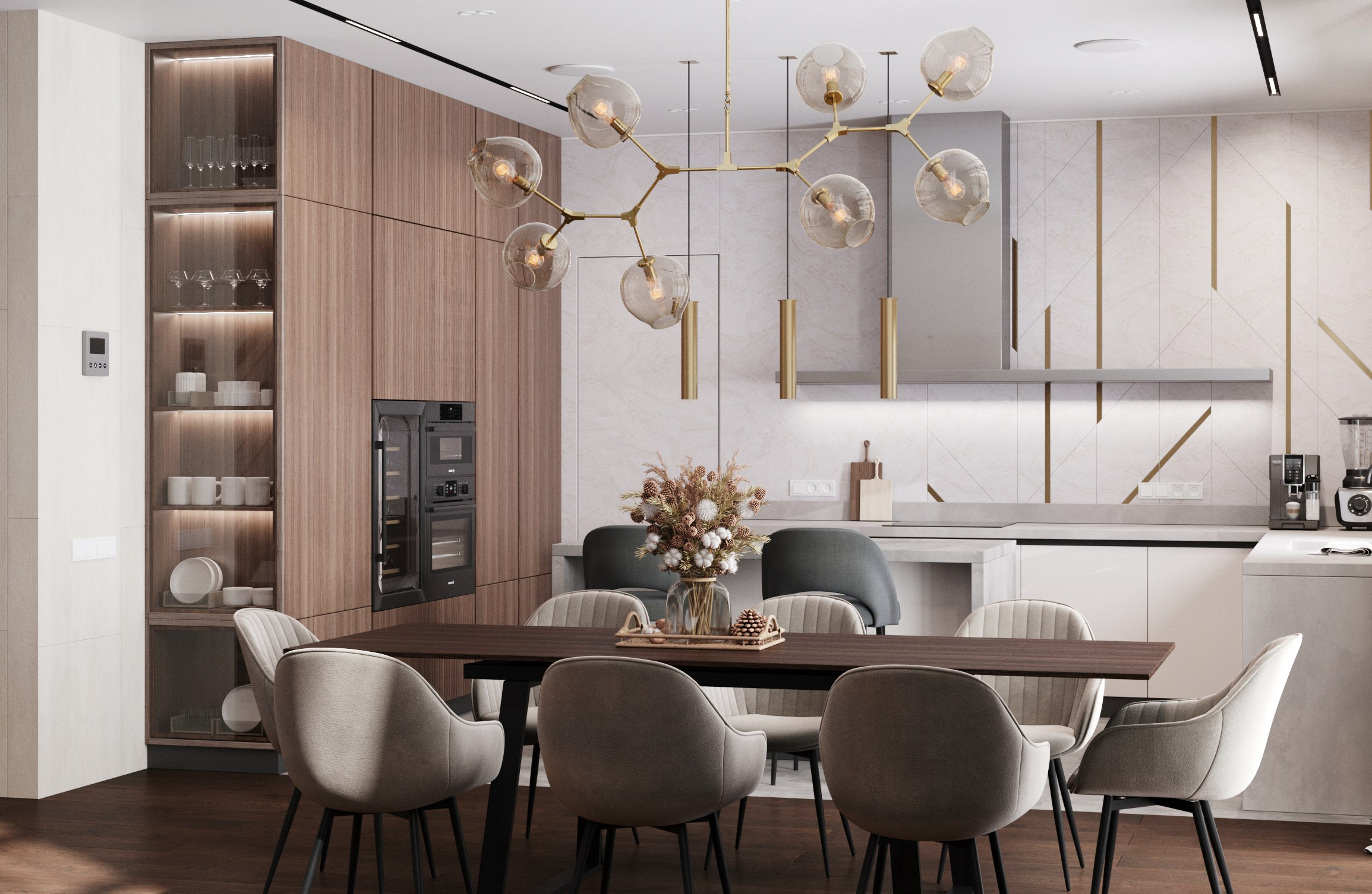 Кухня-гостиная и спальня 98 m². Заказать 3d визуализацию интерьеров — Дарья Веденёва