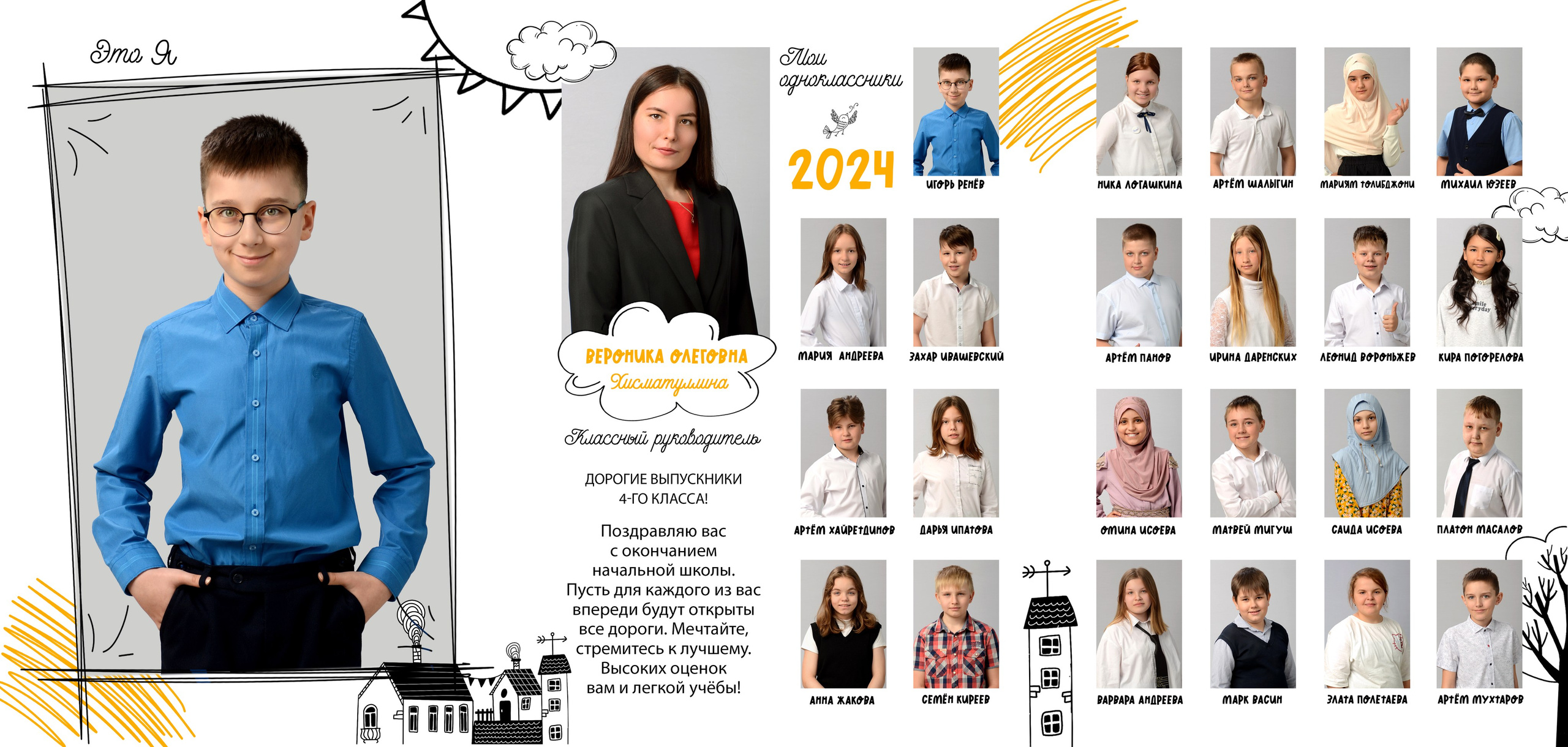 Внутренний разворот трюмо : Крупный портрет, виньетка, учитель и его пожелание\напутствие.