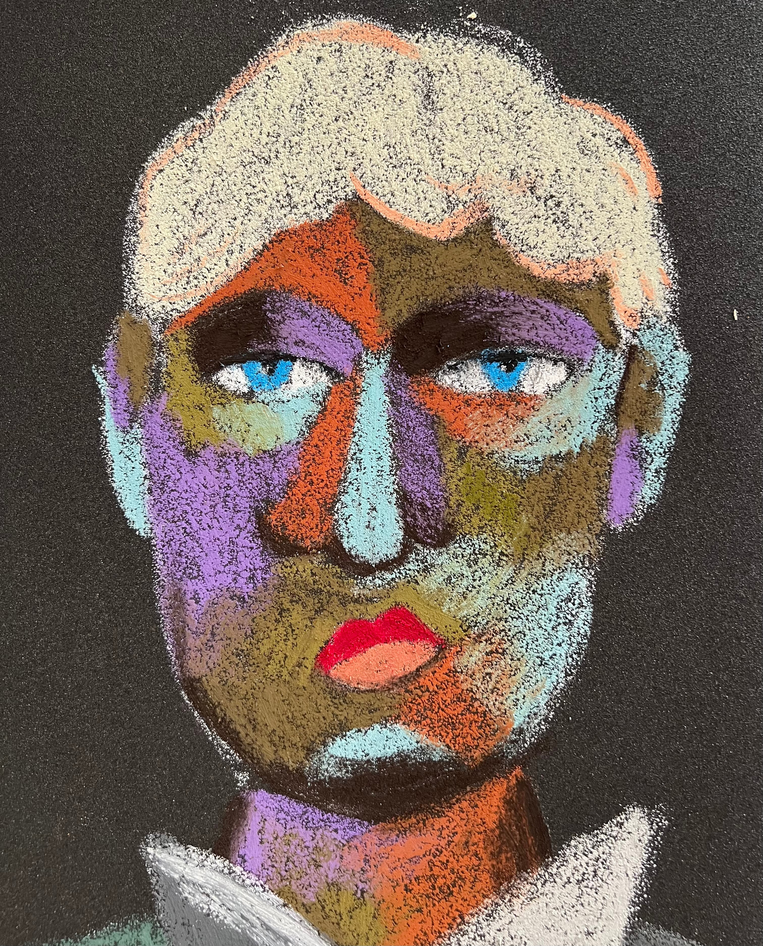 Title: He's a passenger Material: Oil pastel, sandpaper Size: 28 x 23 cm 