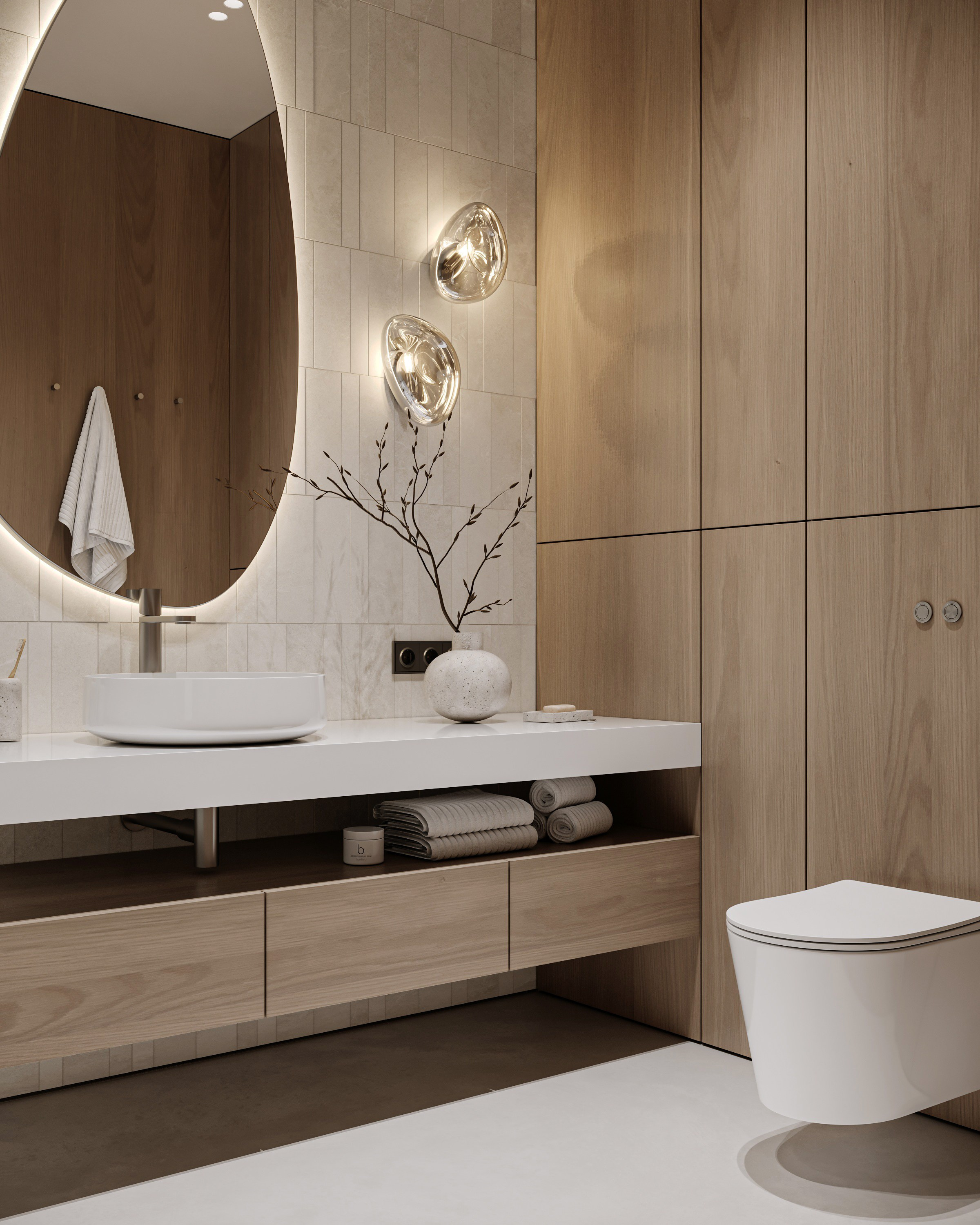 Санузел в стиле теплый минимализм