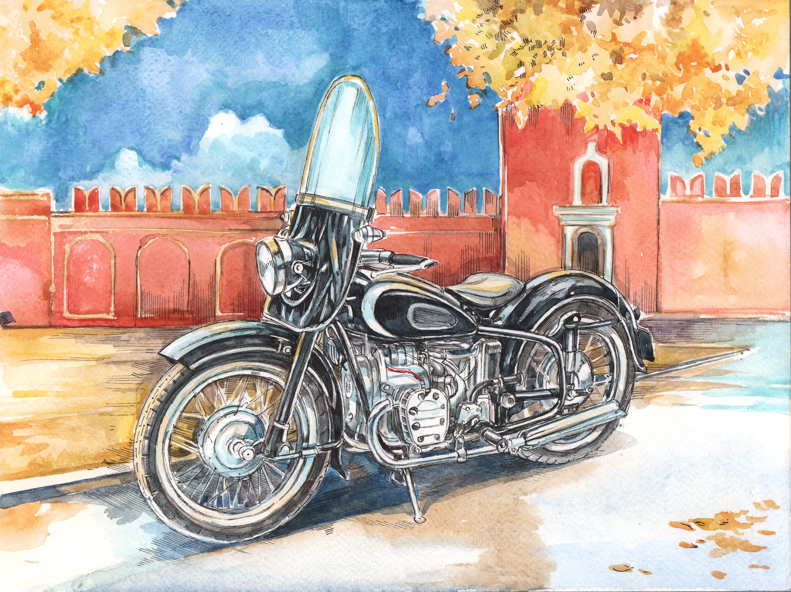 Мотоциклы Почетного Эскорта — работы для музея ГОН. Художник Александр Петрунин