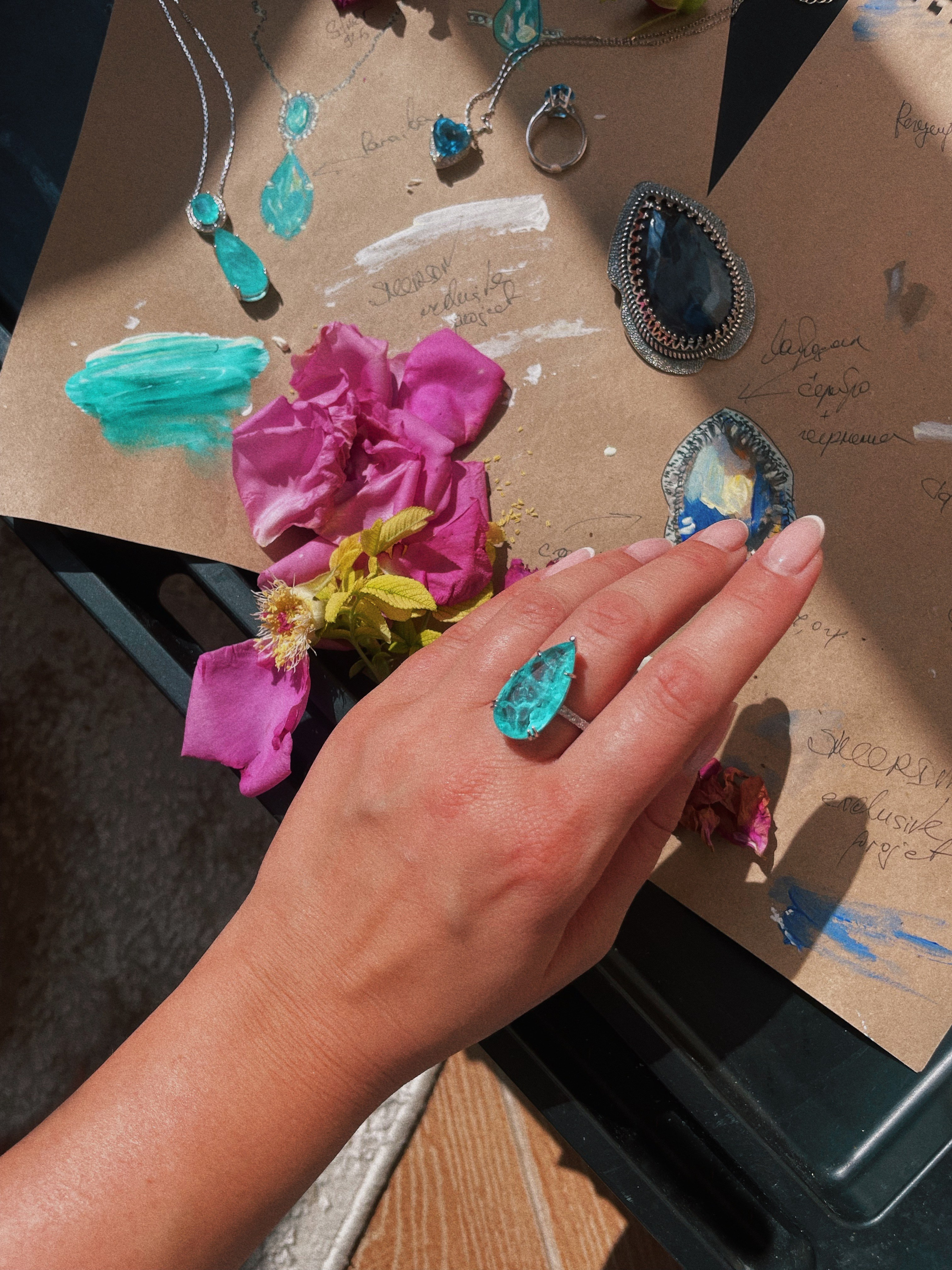 Кольцо с параибой из серебра