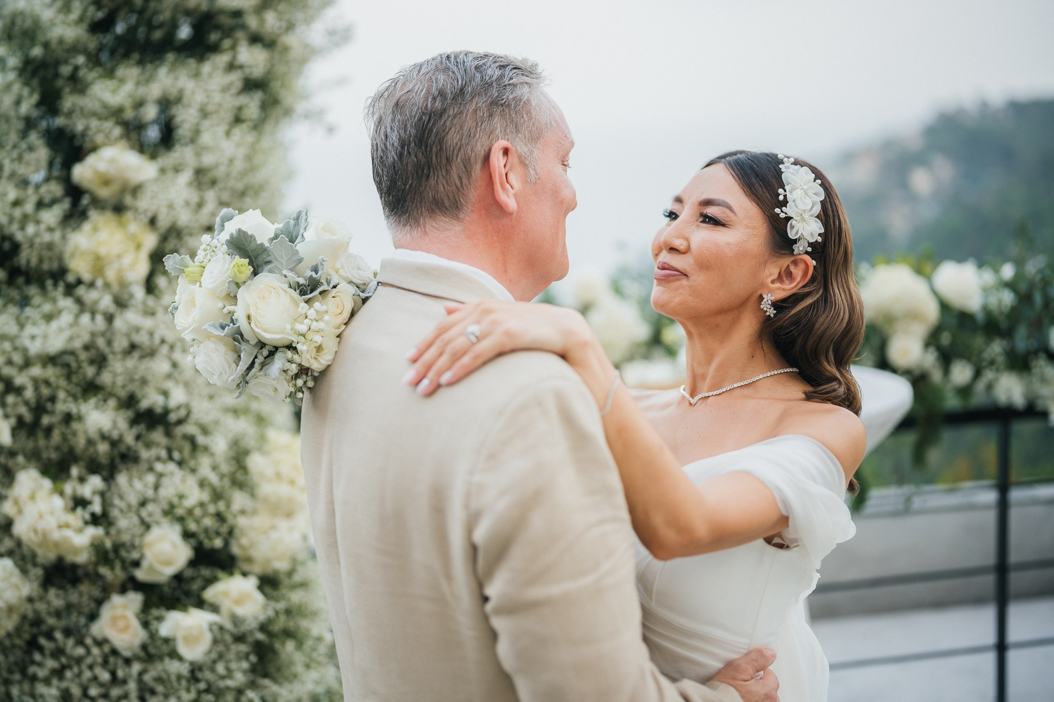 Romantic villa wedding venue decorated with fresh flowers in Koh Samui