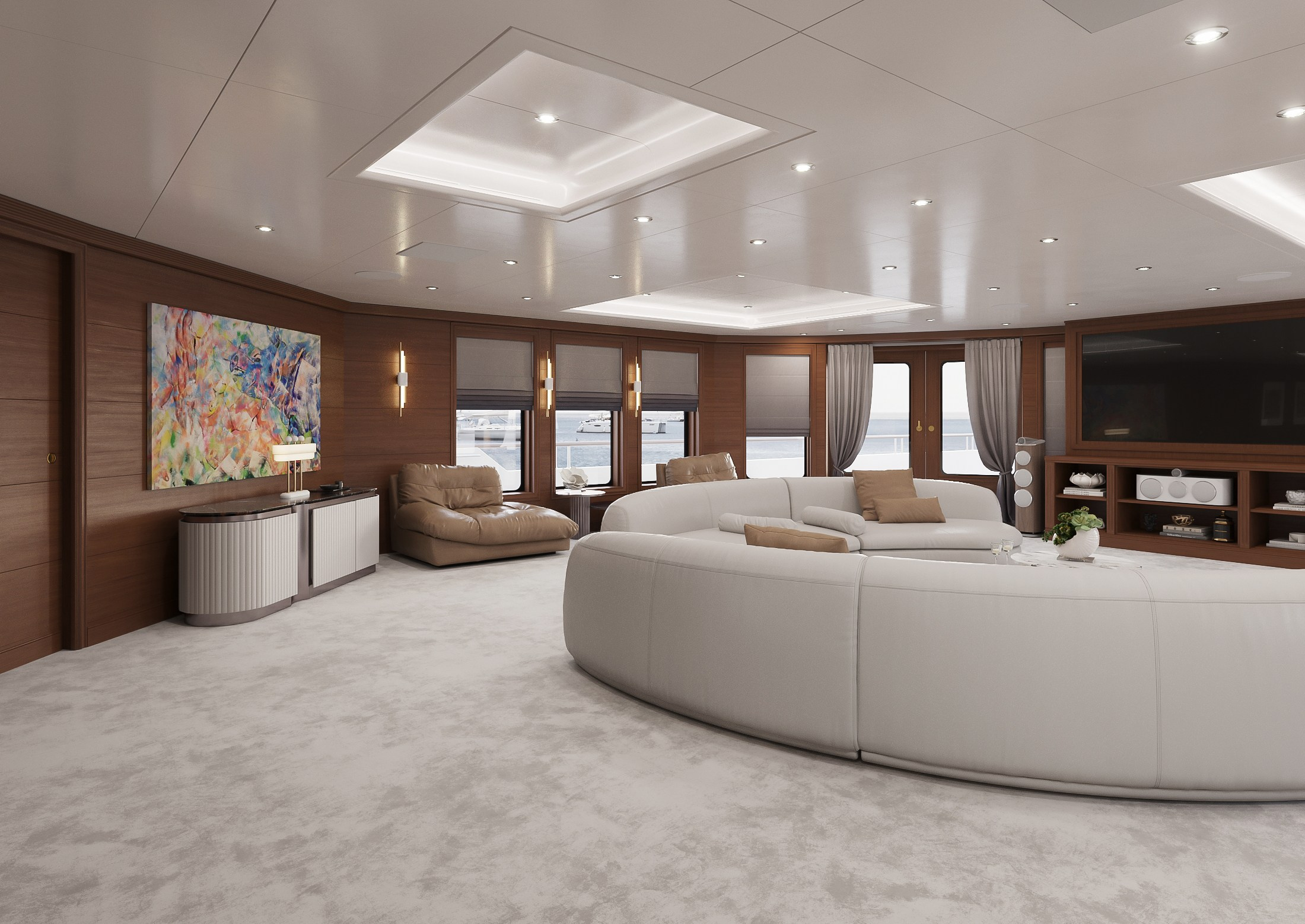 3 варианта гостиной на яхте. Дизайн Марина Павлюченкова. 3D визуализатор интерьеров Ксения Жарко