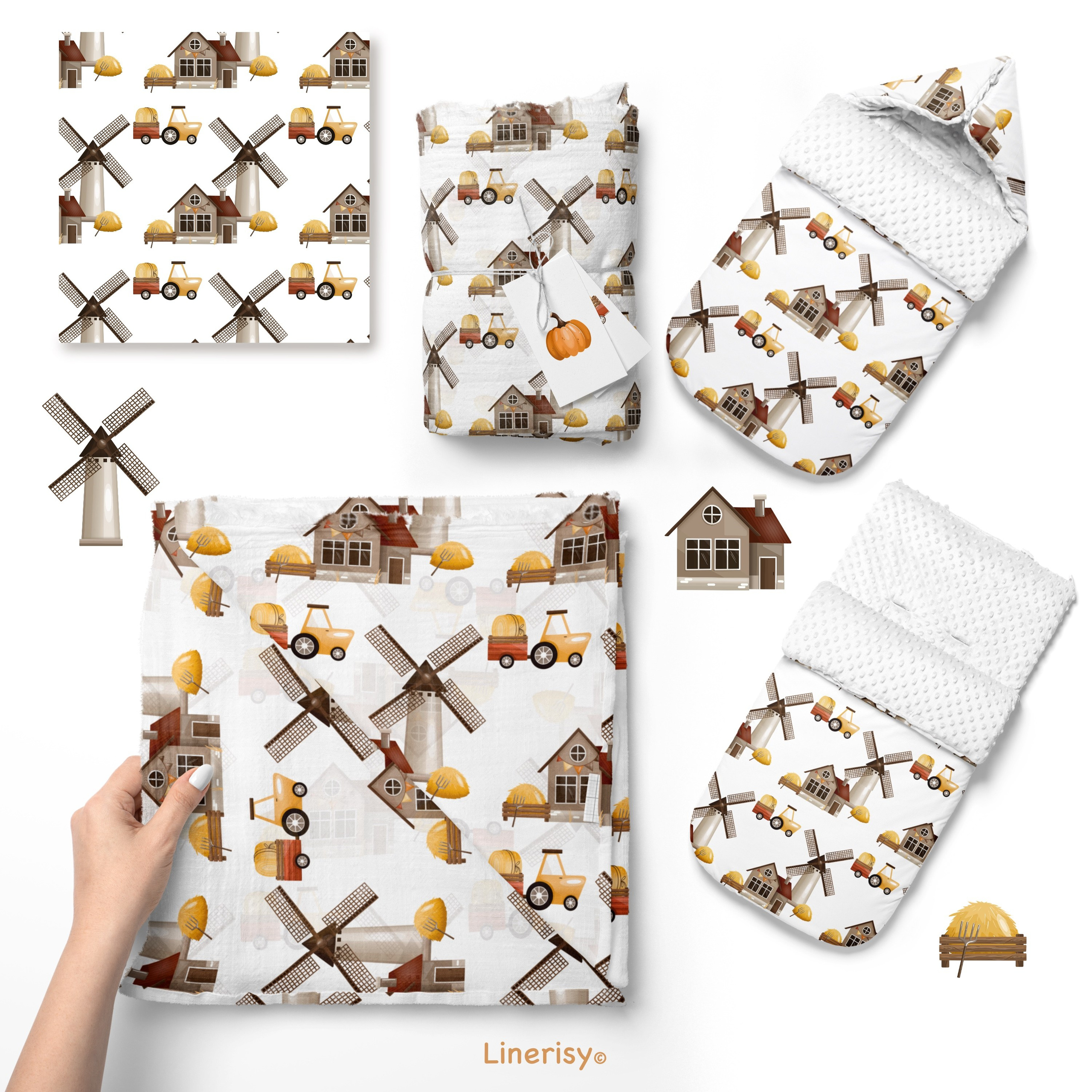 Набор бесшовных паттернов «Осенняя ферма». Художник-иллюстратор Евгения Бекренёва