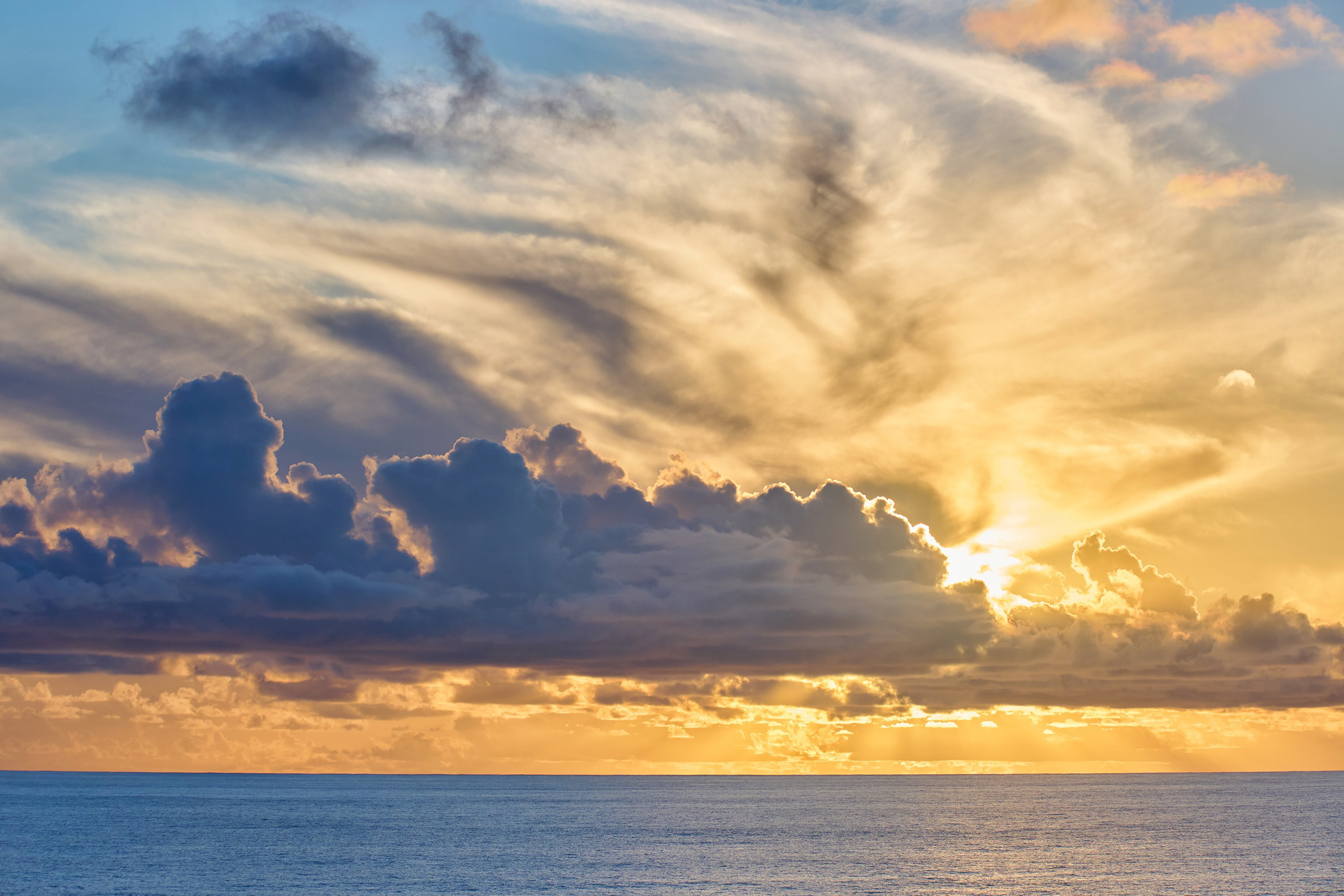 Закат, рассвет, облака, океан, море