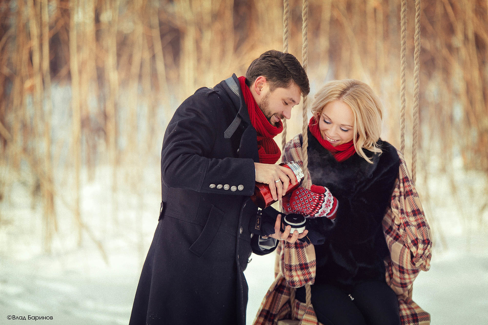романтическая фотосессия в зимнем лесу