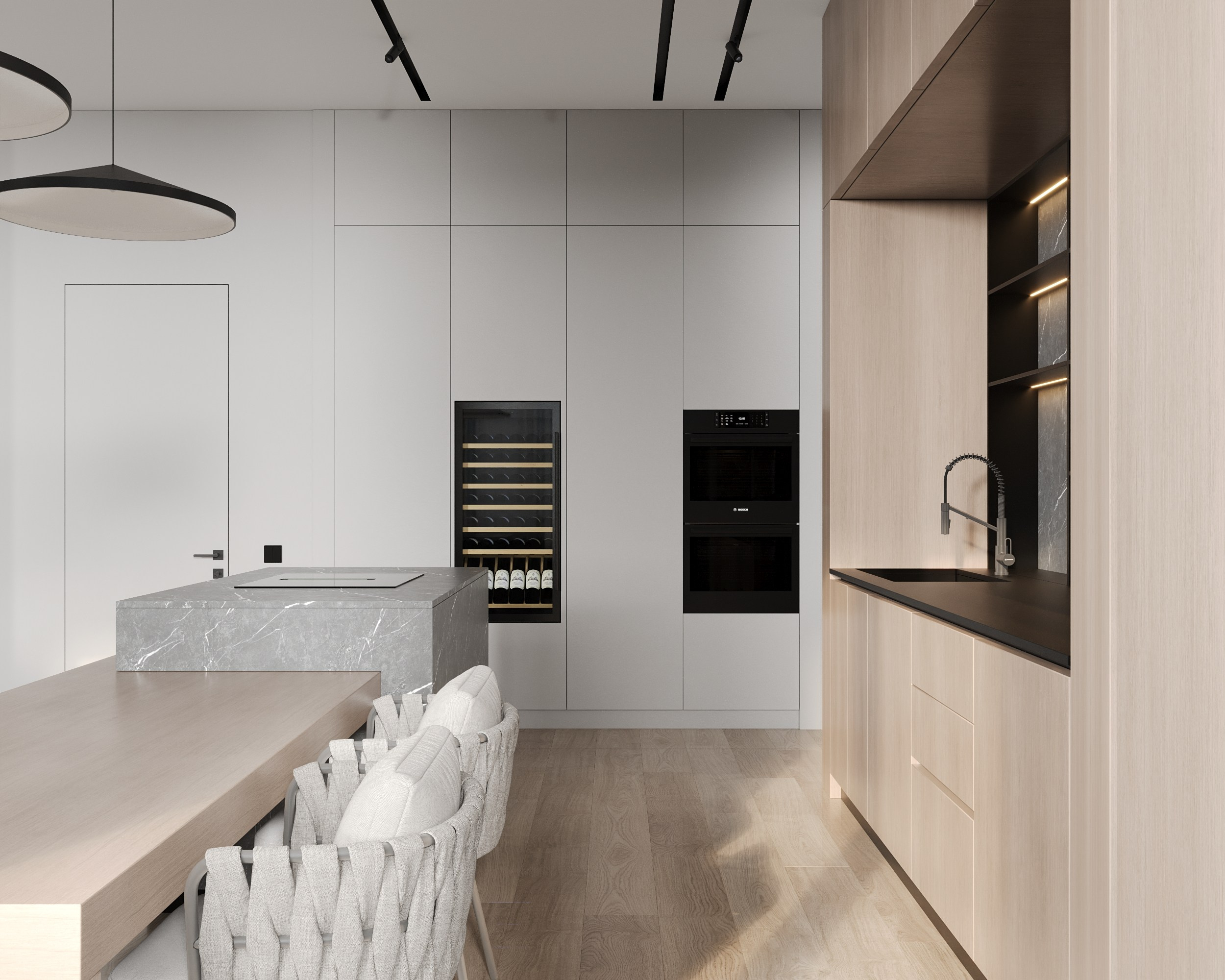 Marble Monolith & Soft Oak. 3D Визуализация