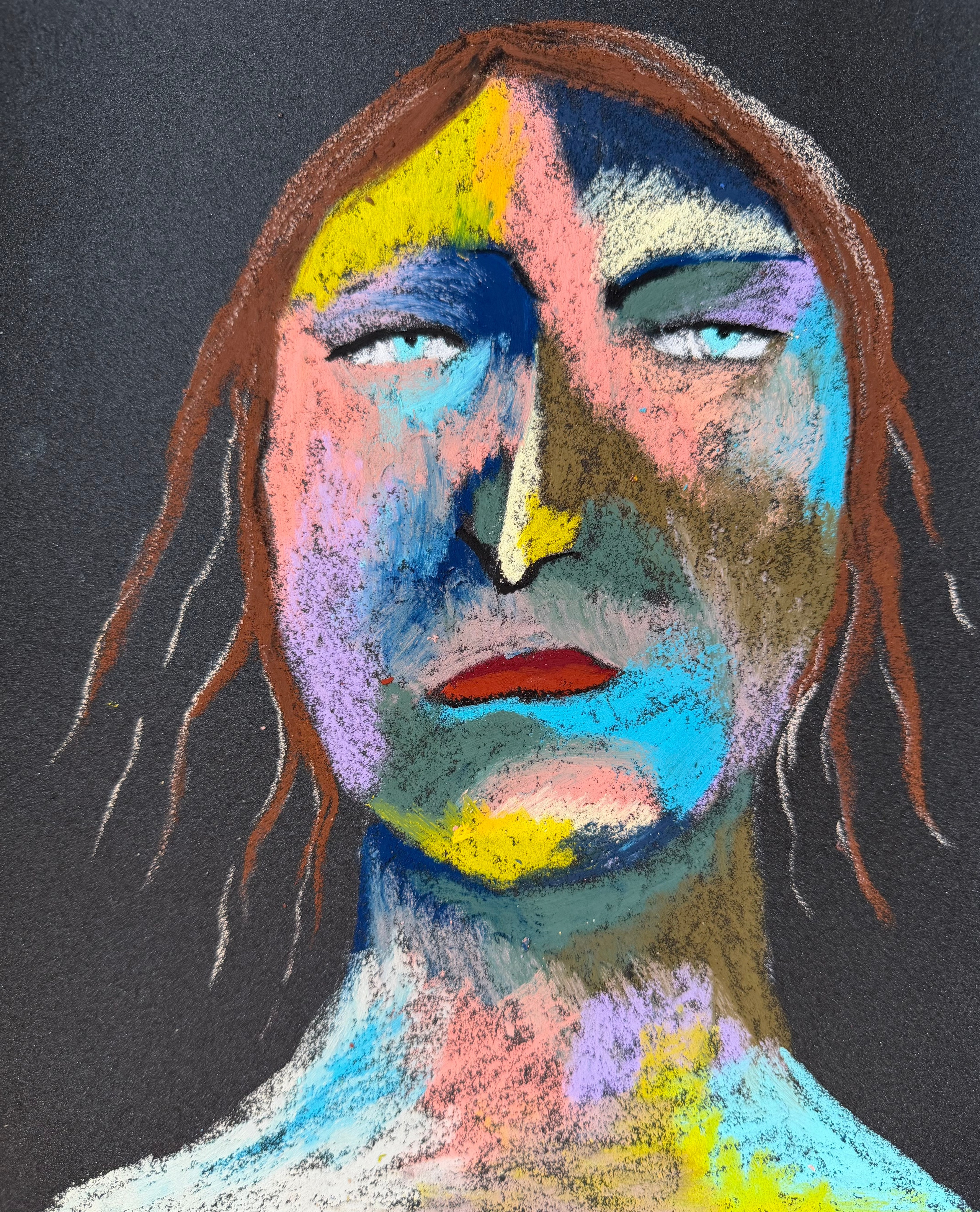 She's strange. Oil pastel, sandpaper.11 x9 in