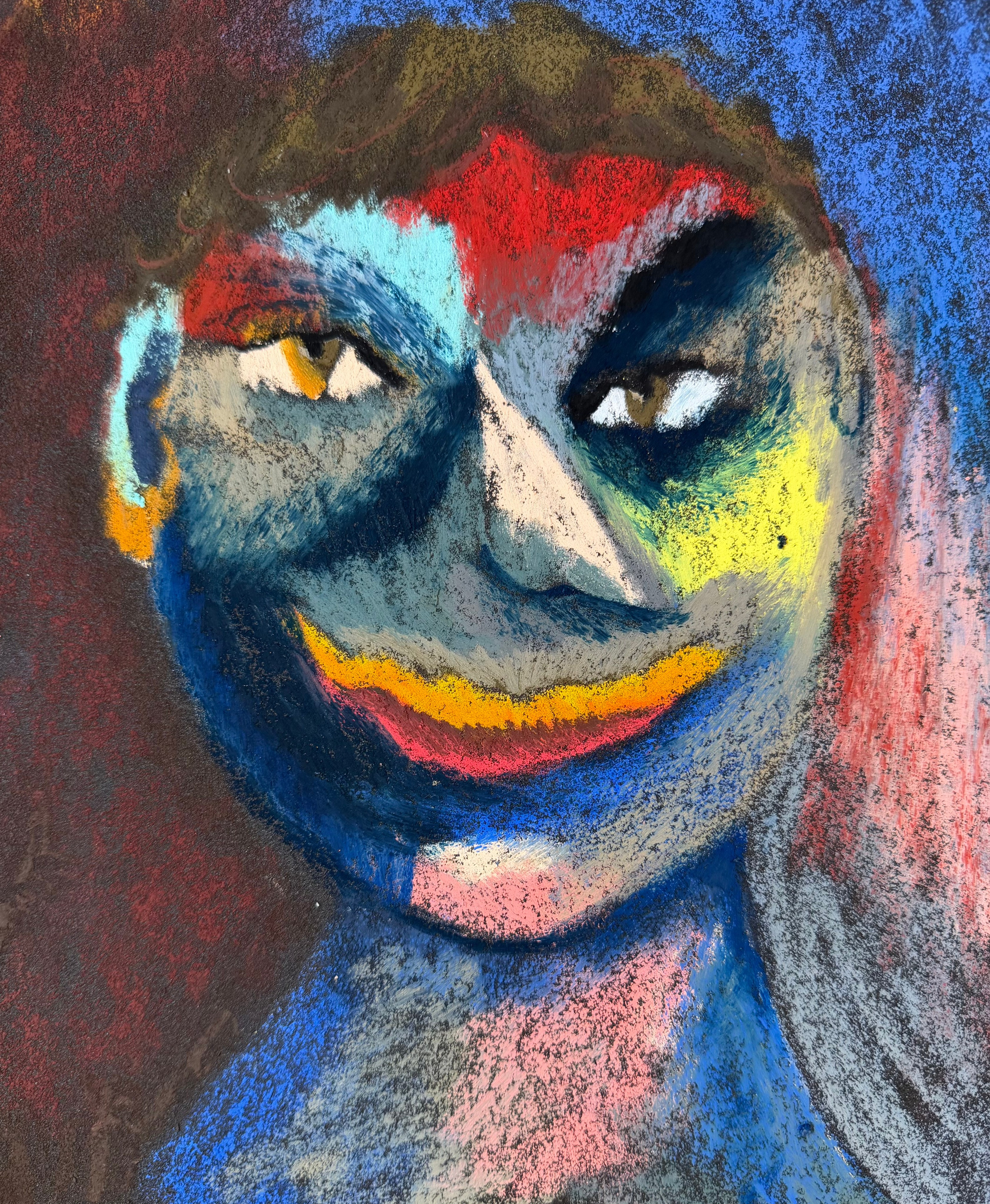  Strange smile, oil pastel on sandpaper, 11 x 9 in