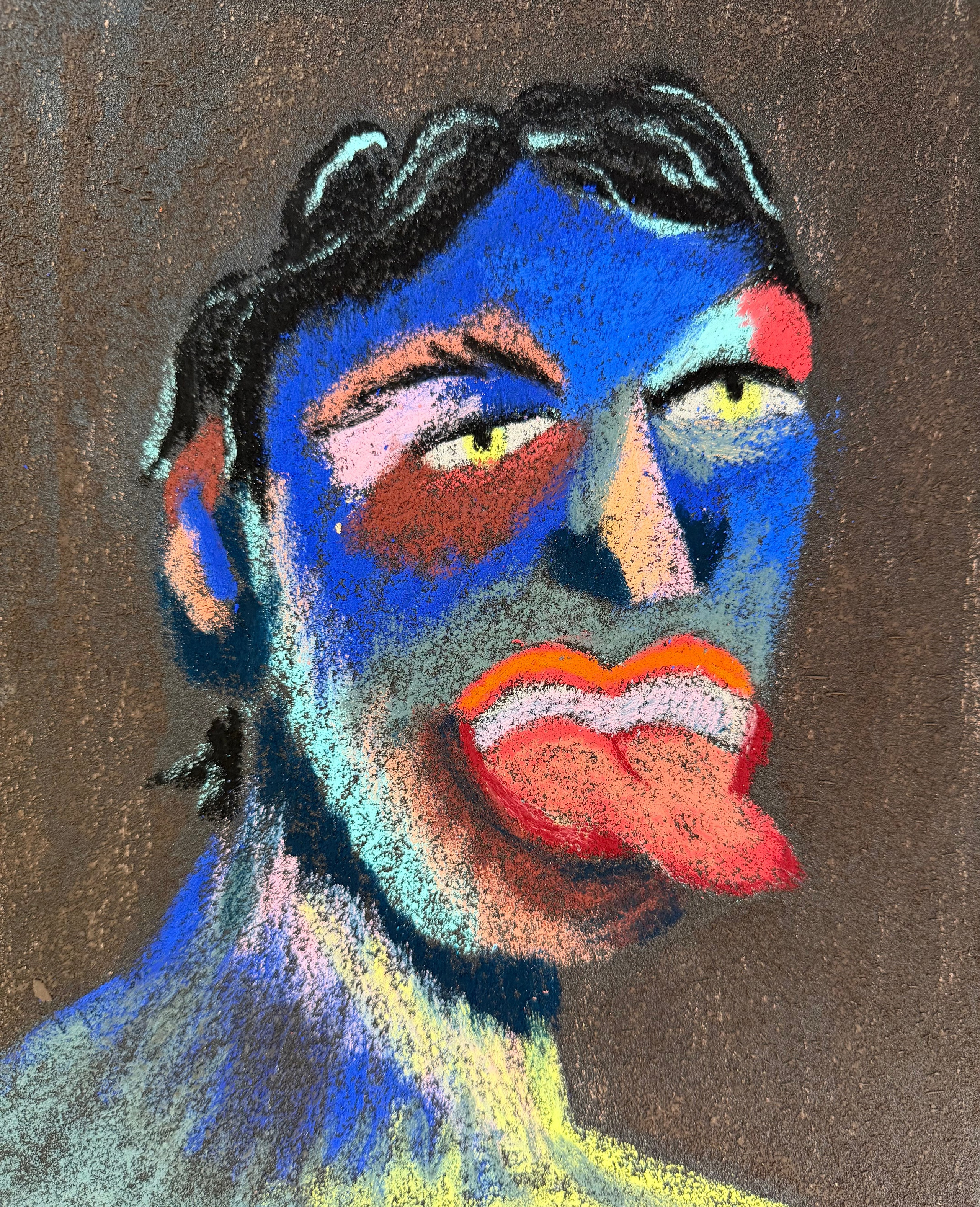 Don't worry / Madman , oil pastel on sandpaper, 11 x 9 in