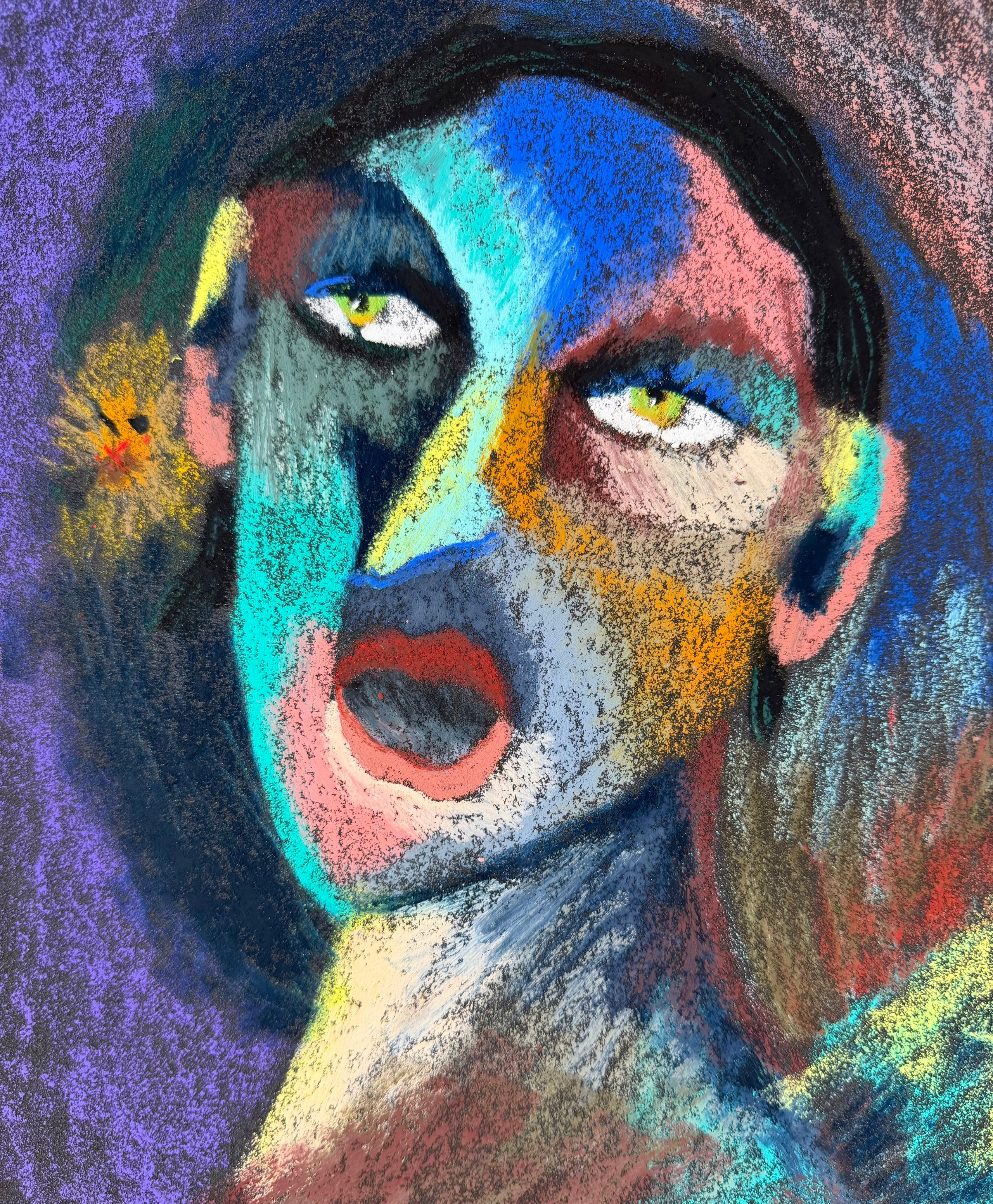 I was surprised , oil pastel on sandpaper, 11 x 9 in