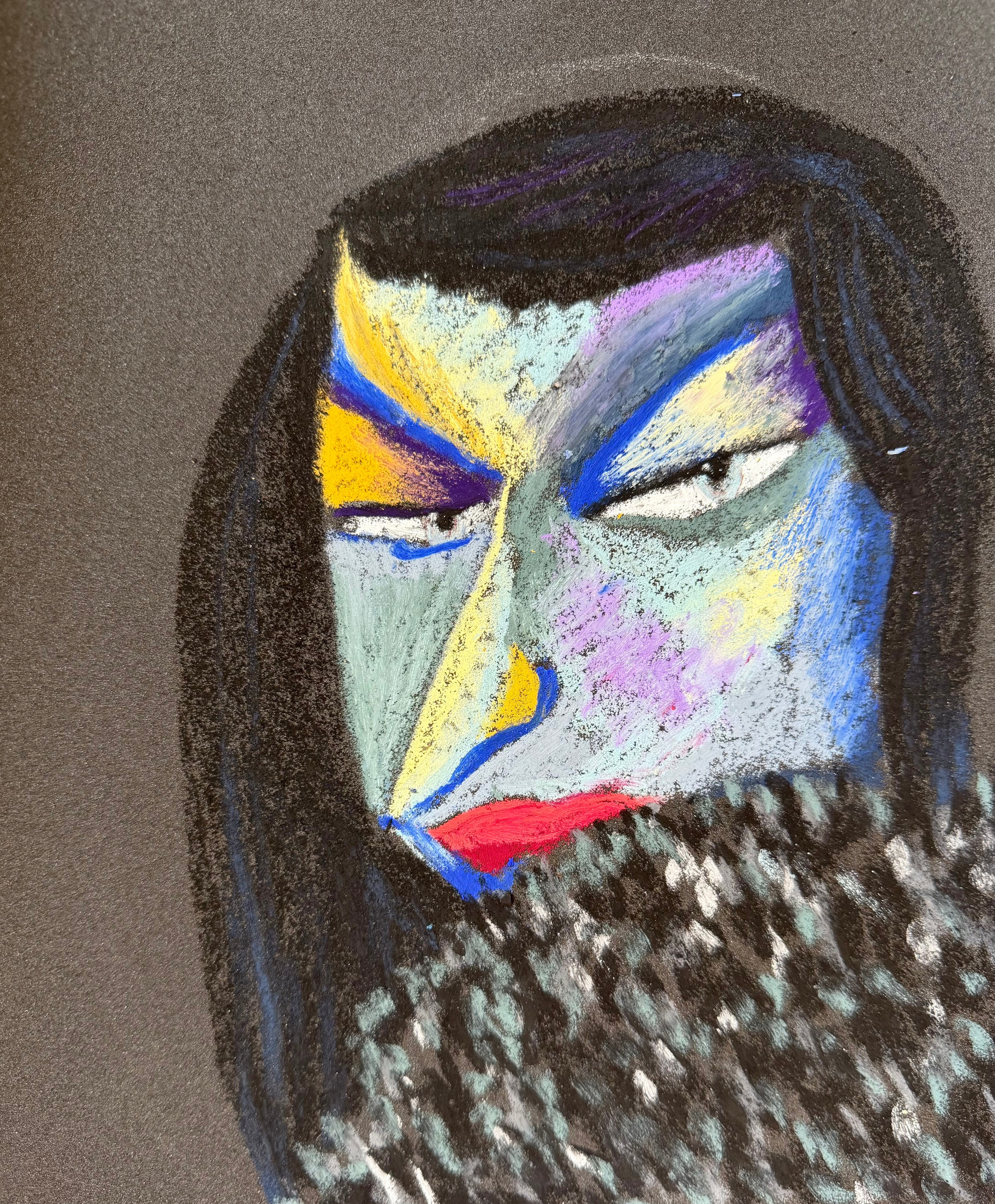 Dark. Oil pastel, sandpaper.11 x9 in