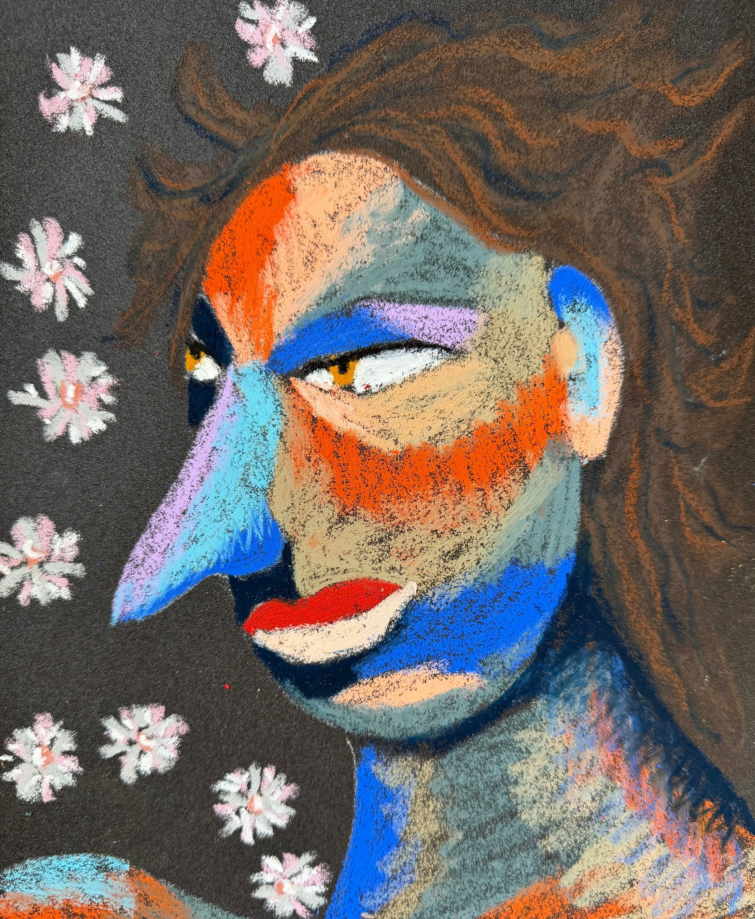 Spy. Oil pastel, sandpaper.11 x9 in