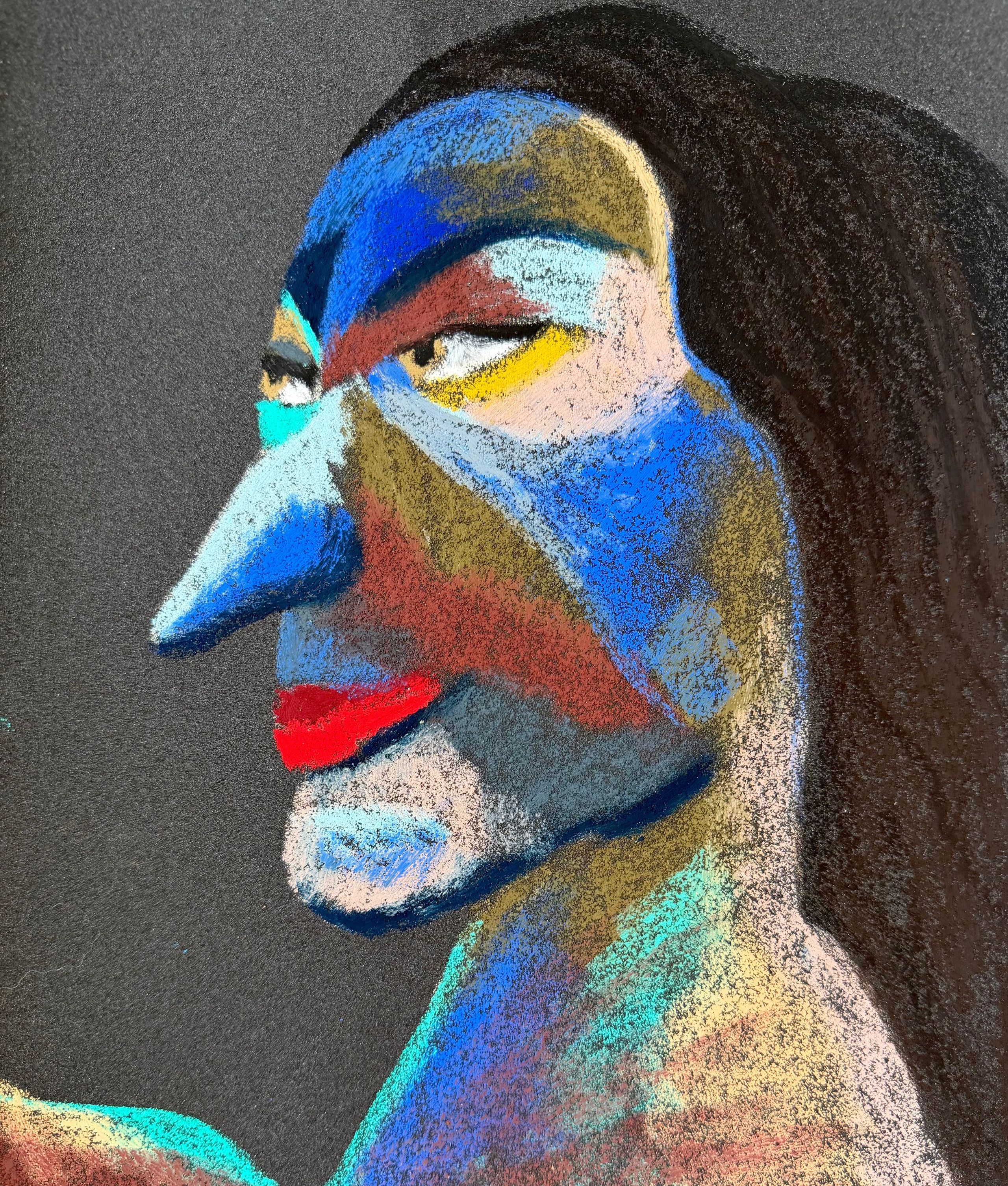 Femme fatale. Oil pastel, sandpaper.11 x9 in