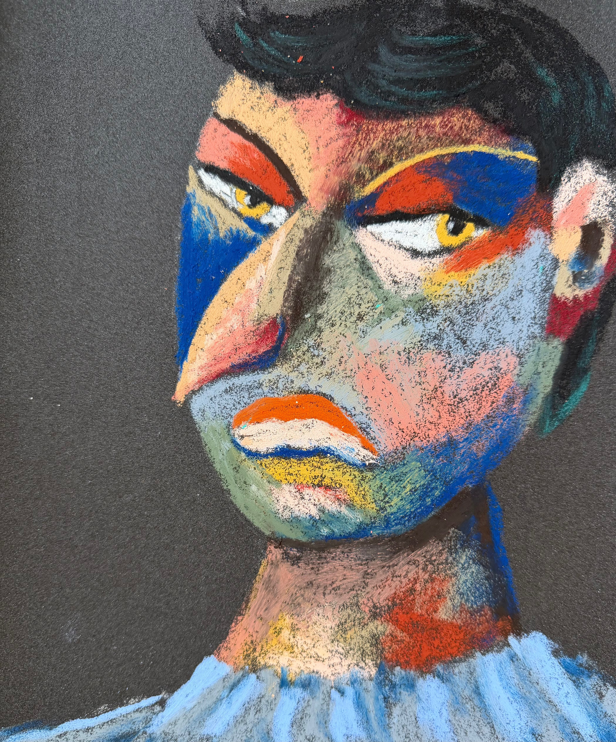 Broker. Oil pastel, sandpaper.11 x9 in