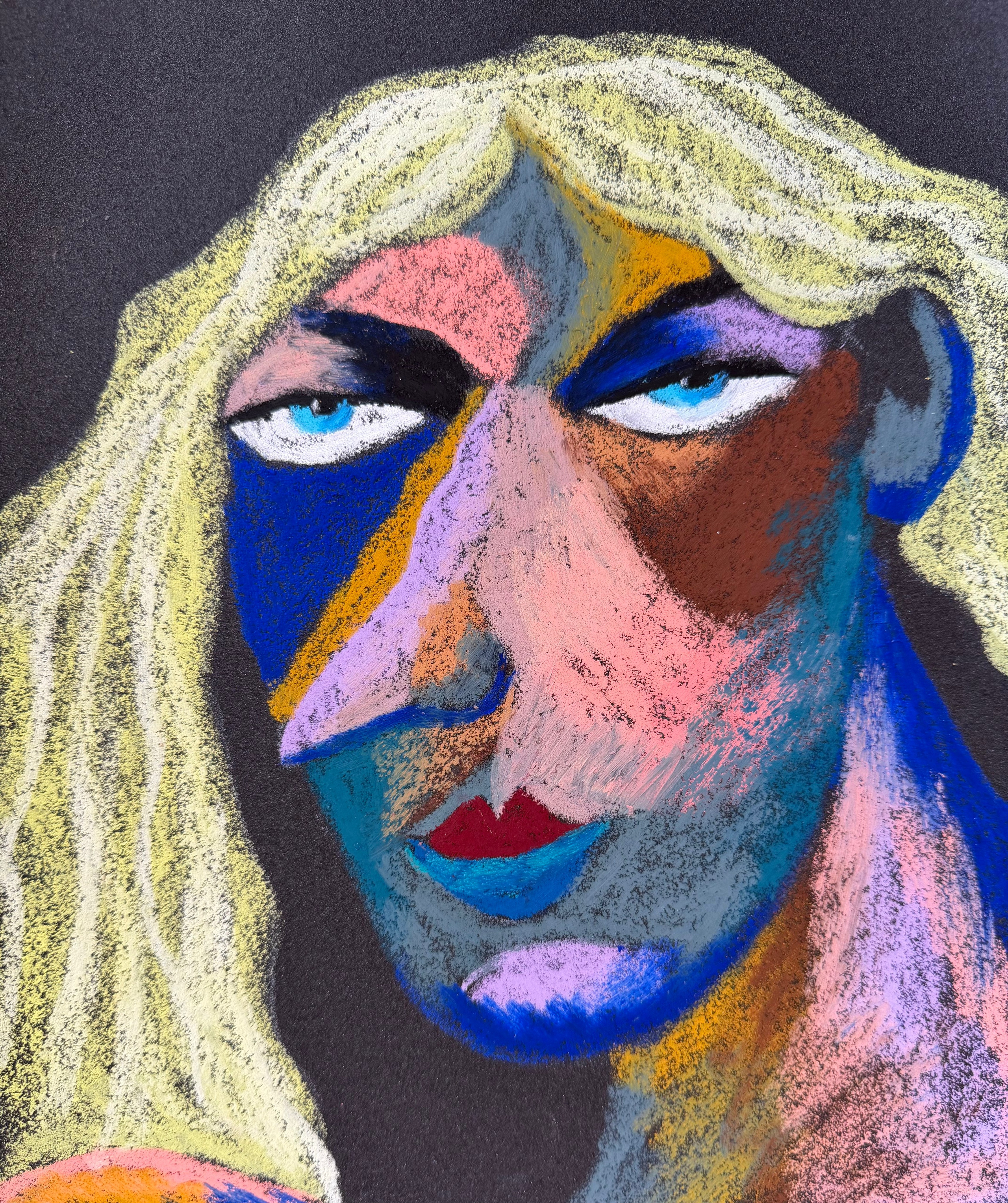 Neighbor. Oil pastel, sandpaper.11 x9 in