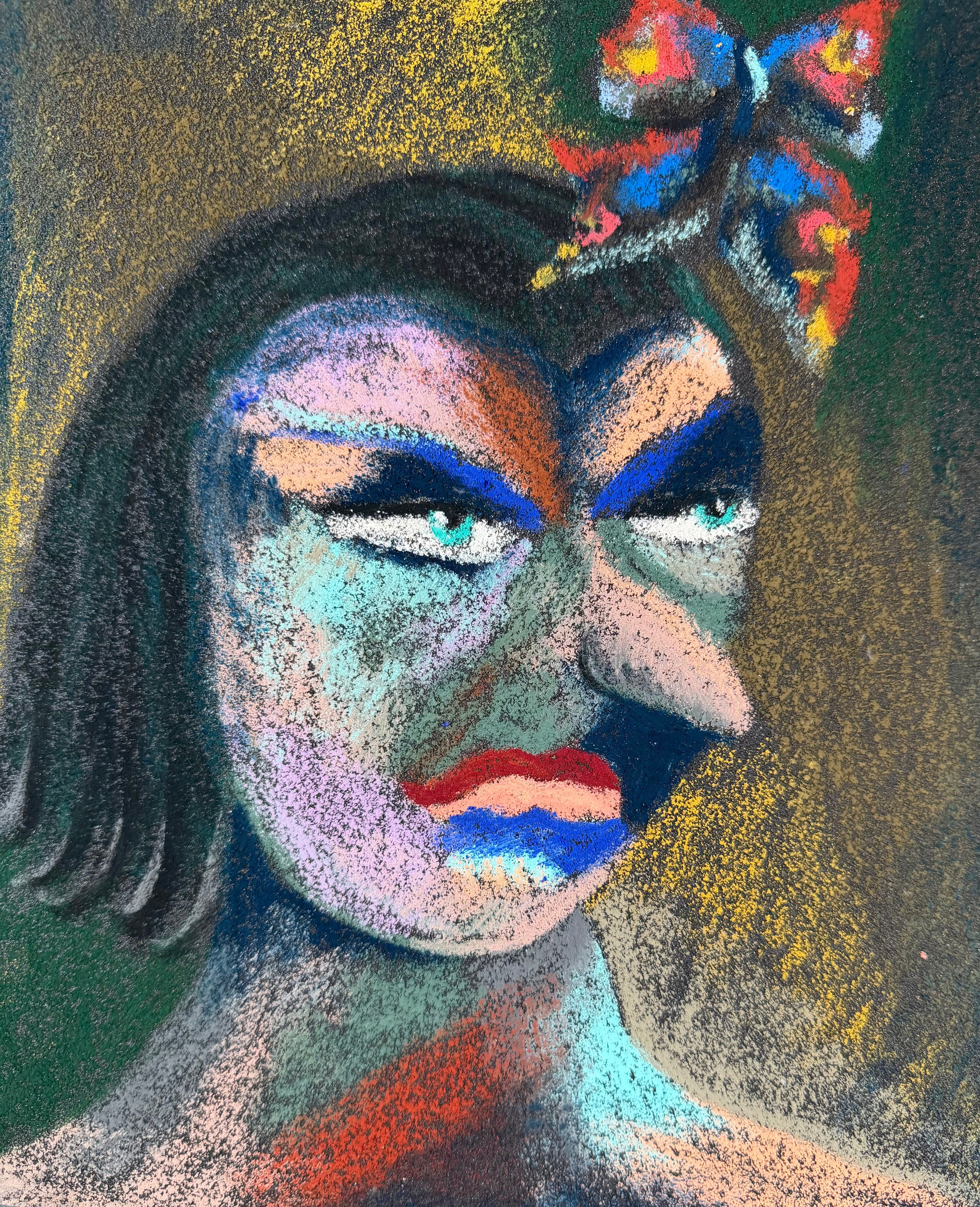 Serious Lady , oil pastel on sandpaper, 11 x 9 in