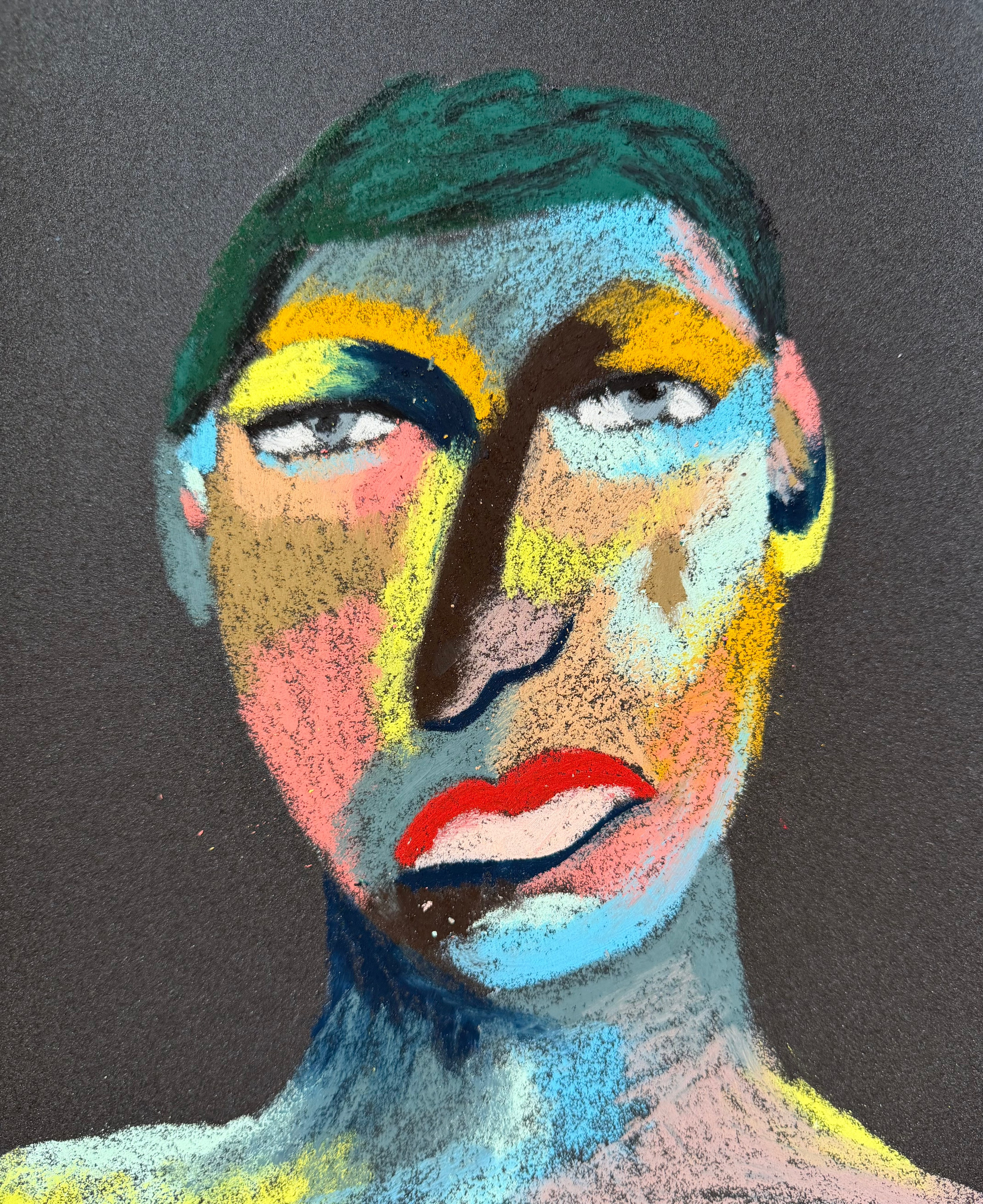 Local Madman. Oil pastel, sandpaper.11 x9 in
