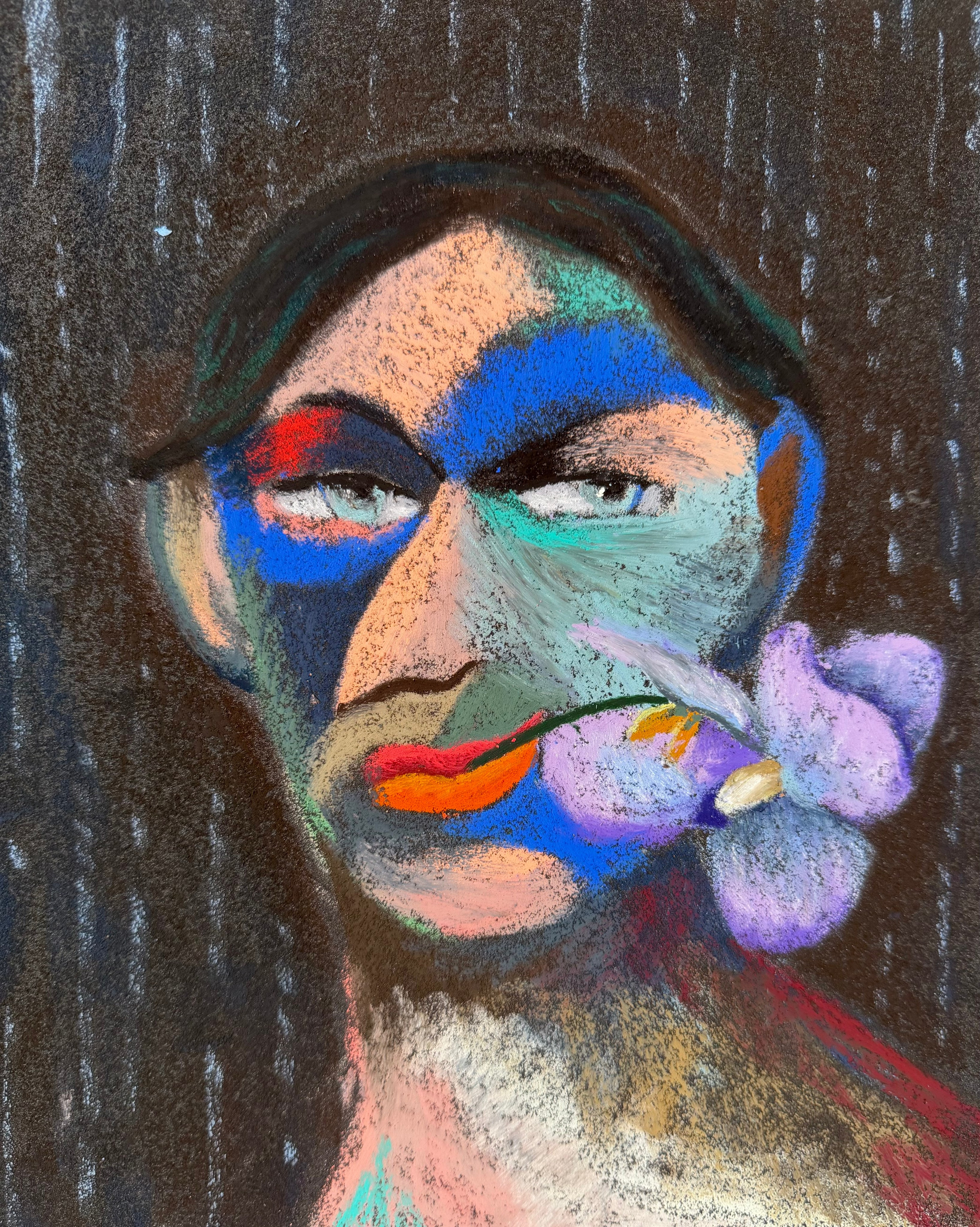 Purple Orchid , oil pastel on sandpaper, 11 x 9 in