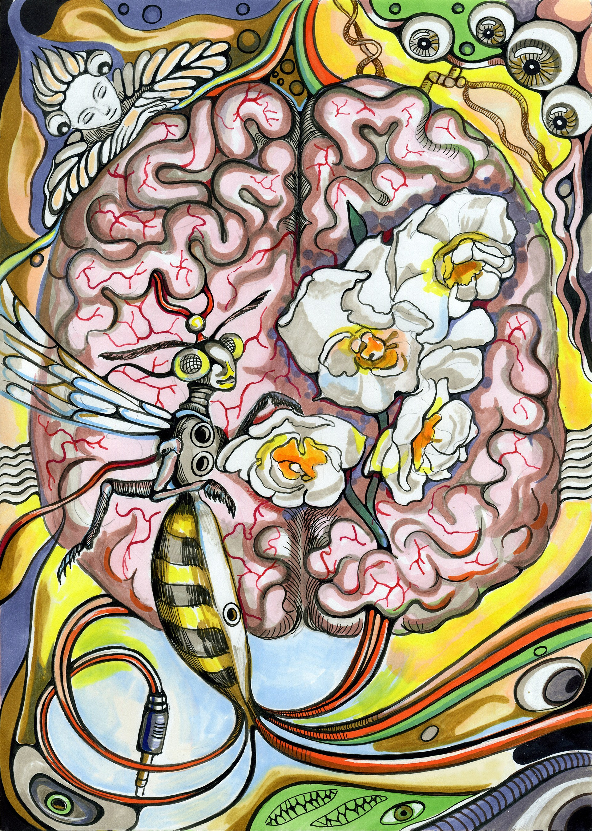 Мозг, цветы и оса