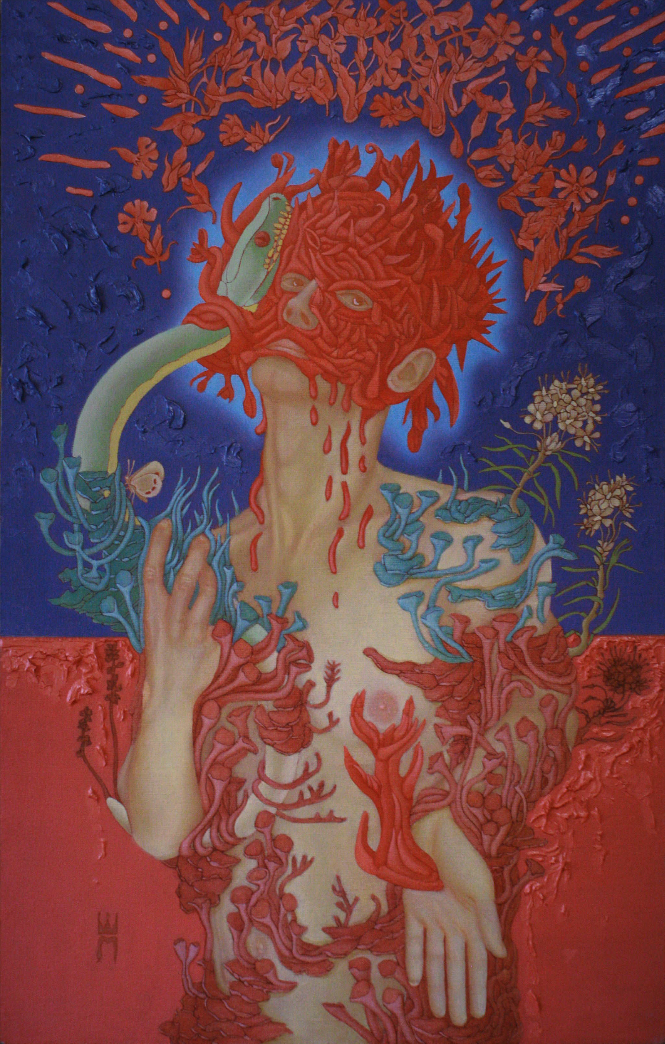 Красная шапка или плачущая икона 54х84 Х.М 2020г