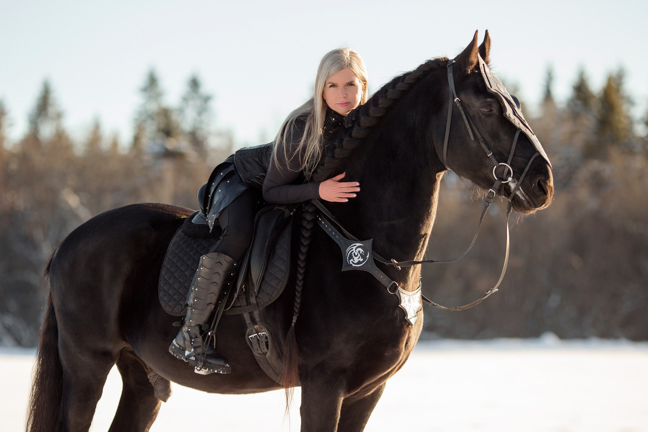 Зимняя фотосессия в скандинавском стиле с лошадью