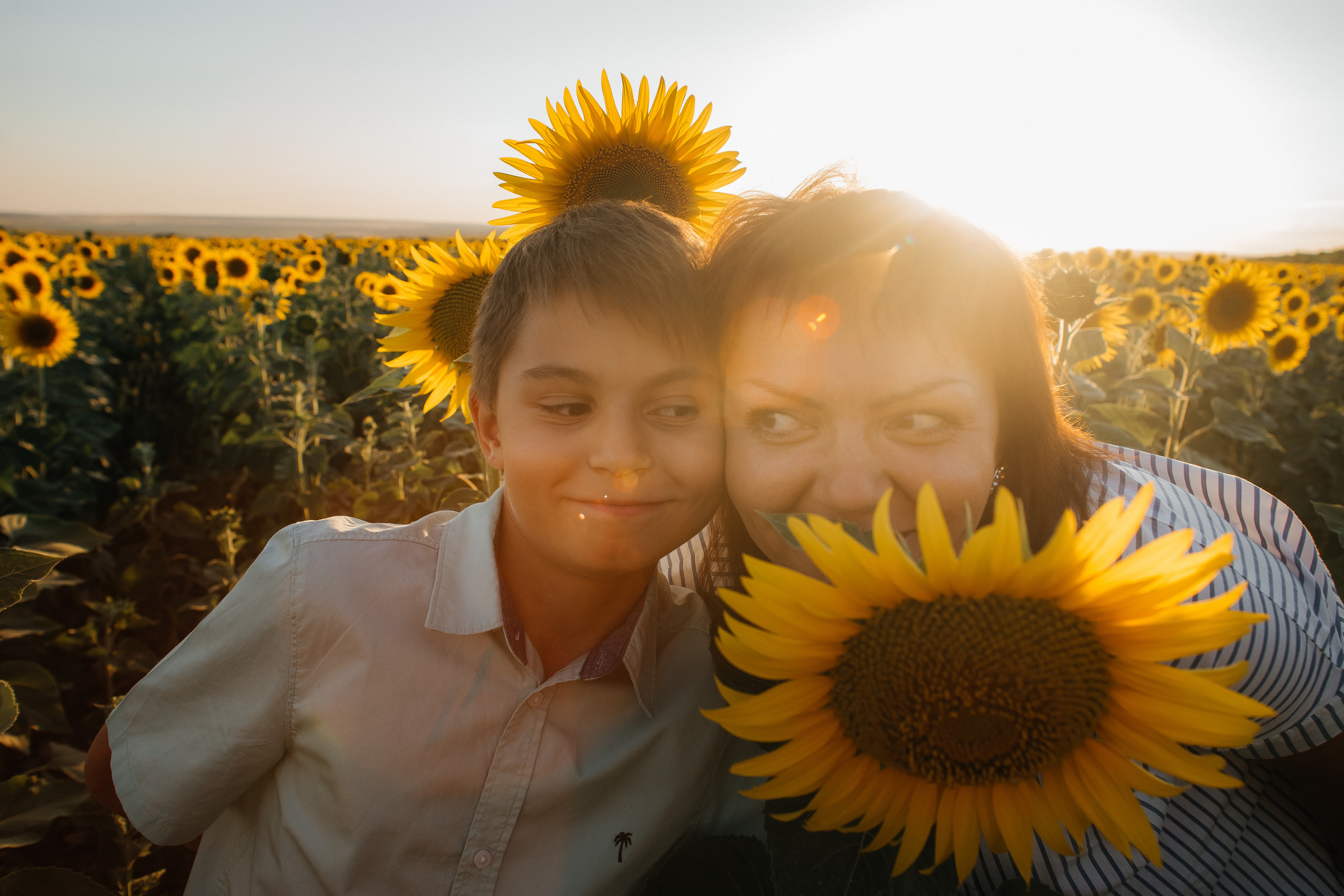 Ксения с сыном в подсолнухах. Ольга Плаксина фотограф в Саратове