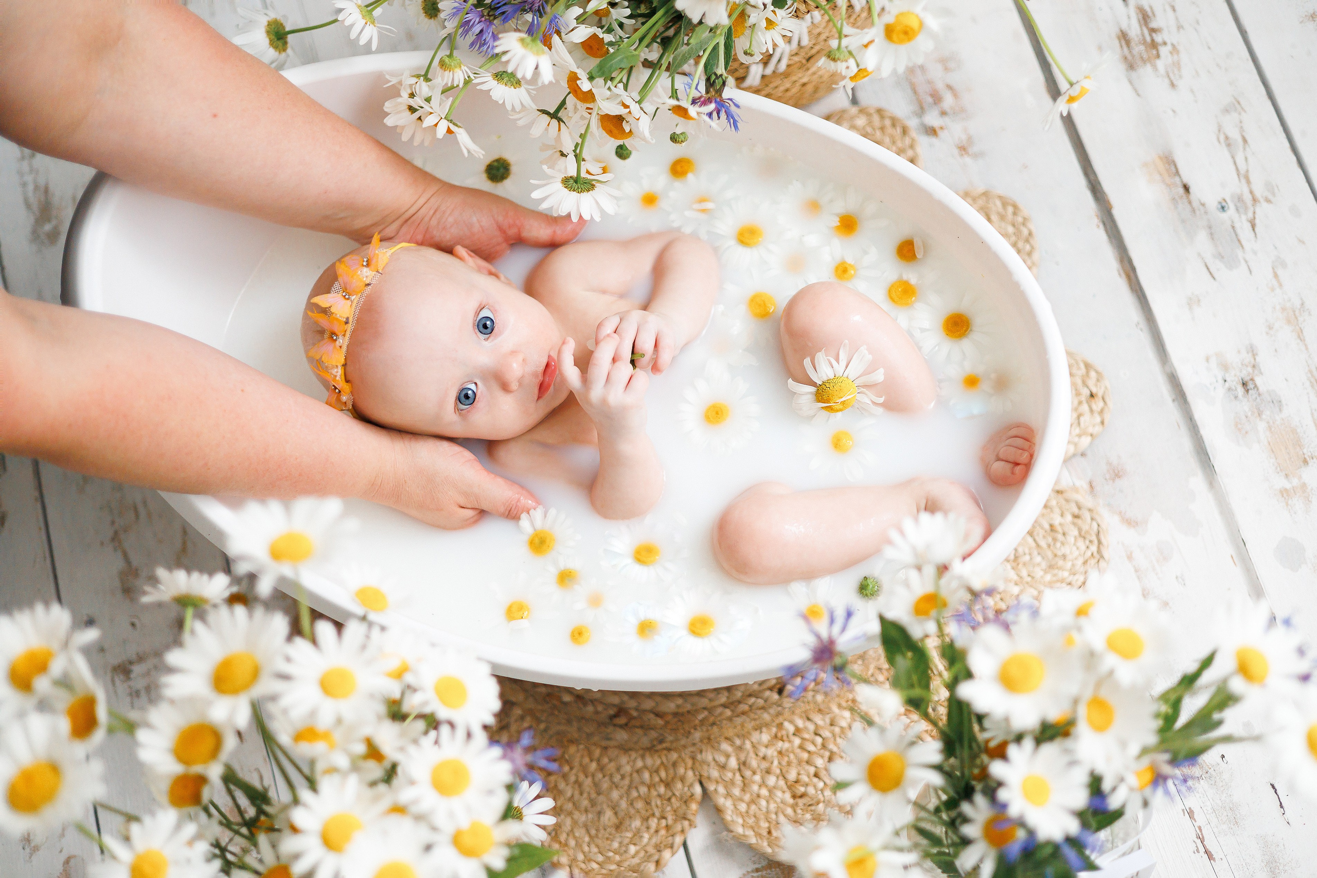 Молочные купания с ромашками. Фотограф новорождённых в Йошкар-Оле Ильмира Сидоркина