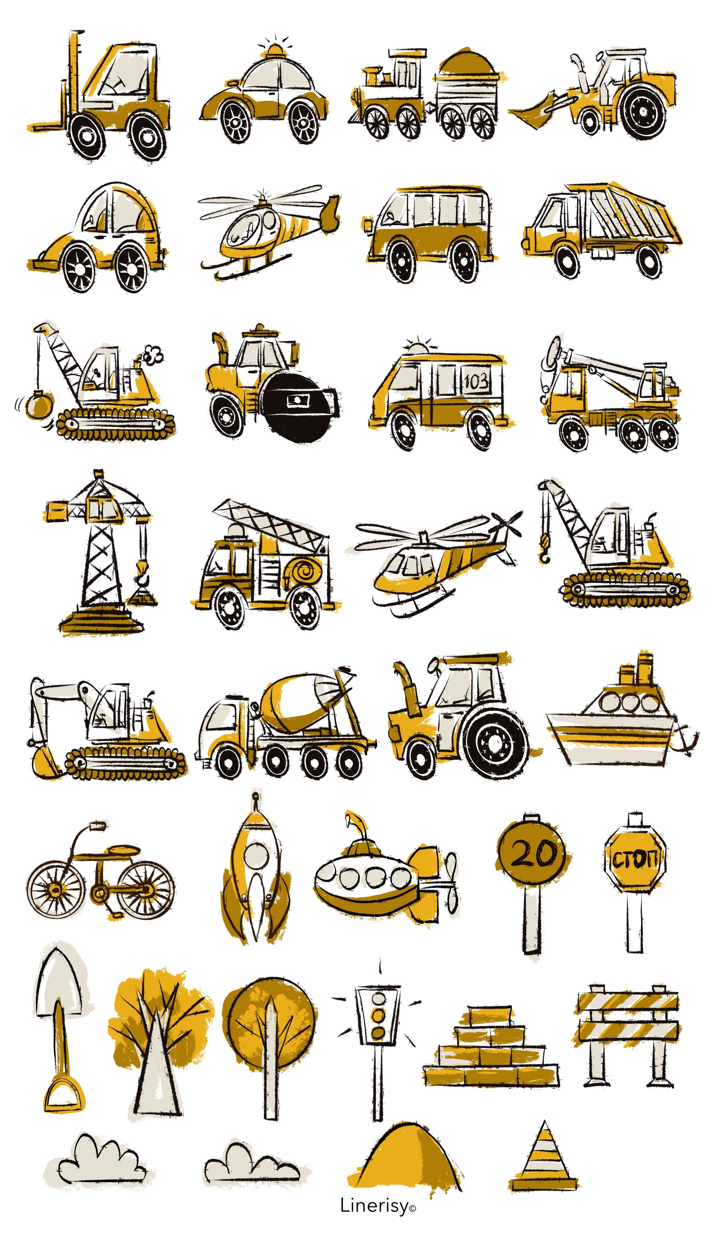 Графические иллюстрации, композиции, элементы. Художник-иллюстратор Евгения Бекренёва