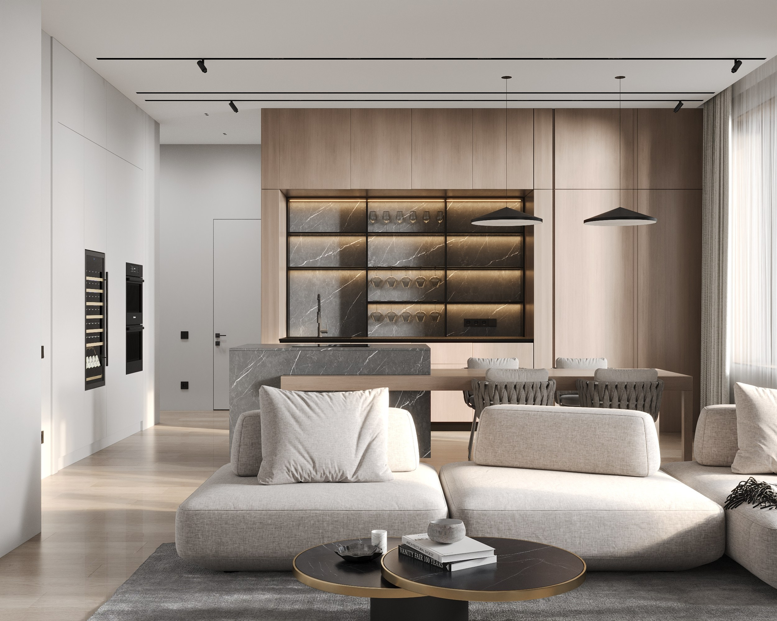 Marble Monolith & Soft Oak. 3D Визуализация