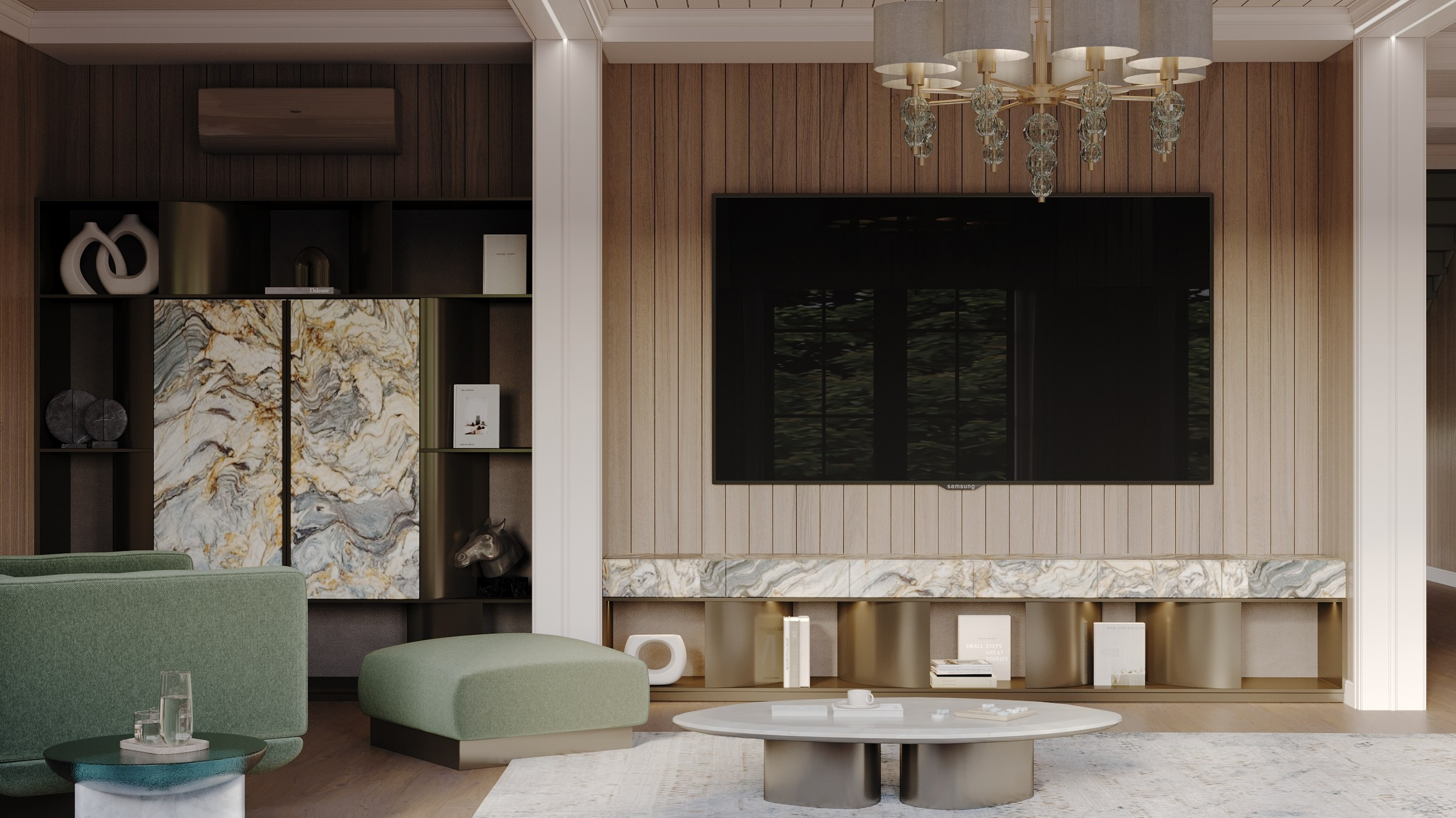 Кухня гостиная в частном доме. Клиент Elena Zorina design studio. Евгений Пырков — 3d визуализатор интерьеров и экстерьеров России