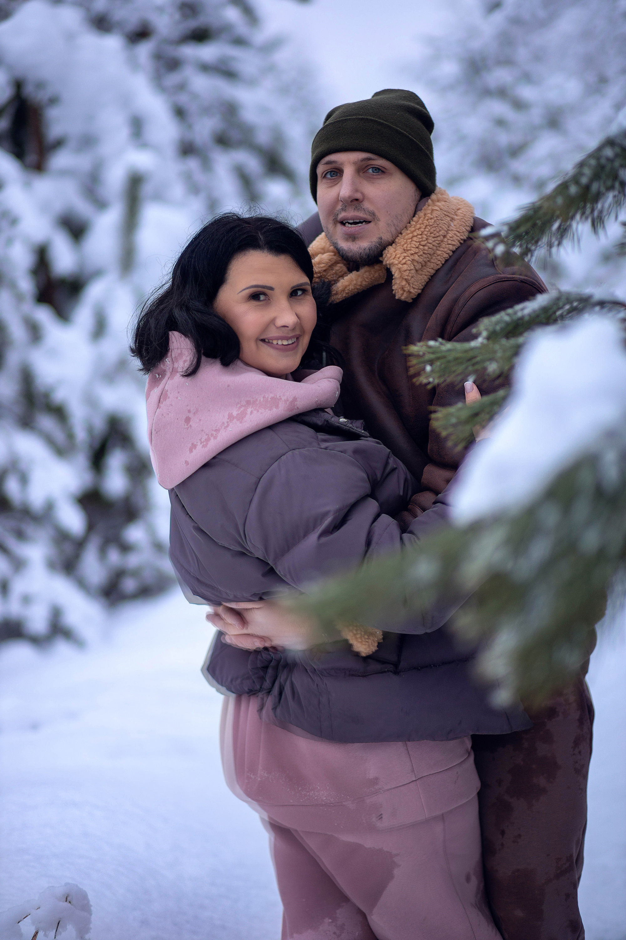 Зимняя съёмка в лесу для Олеси и её семьи. Детский и семейный фотограф в Твери Ольга Крестьянинова