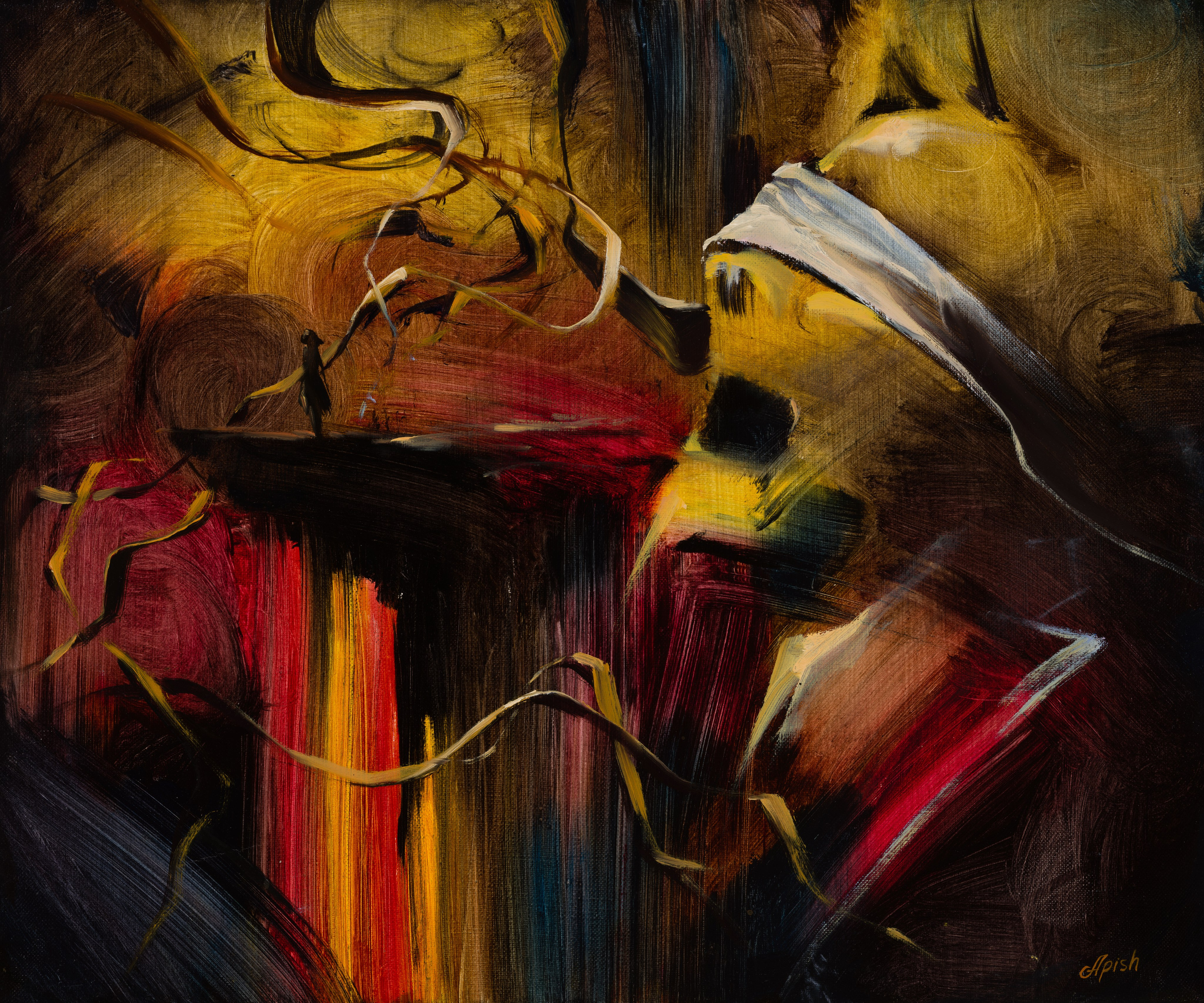 «Большая боль и маленькое счастье на краю пропасти...» - художник Алексей Апиш (холст, масло, 50x60 см, 2024)