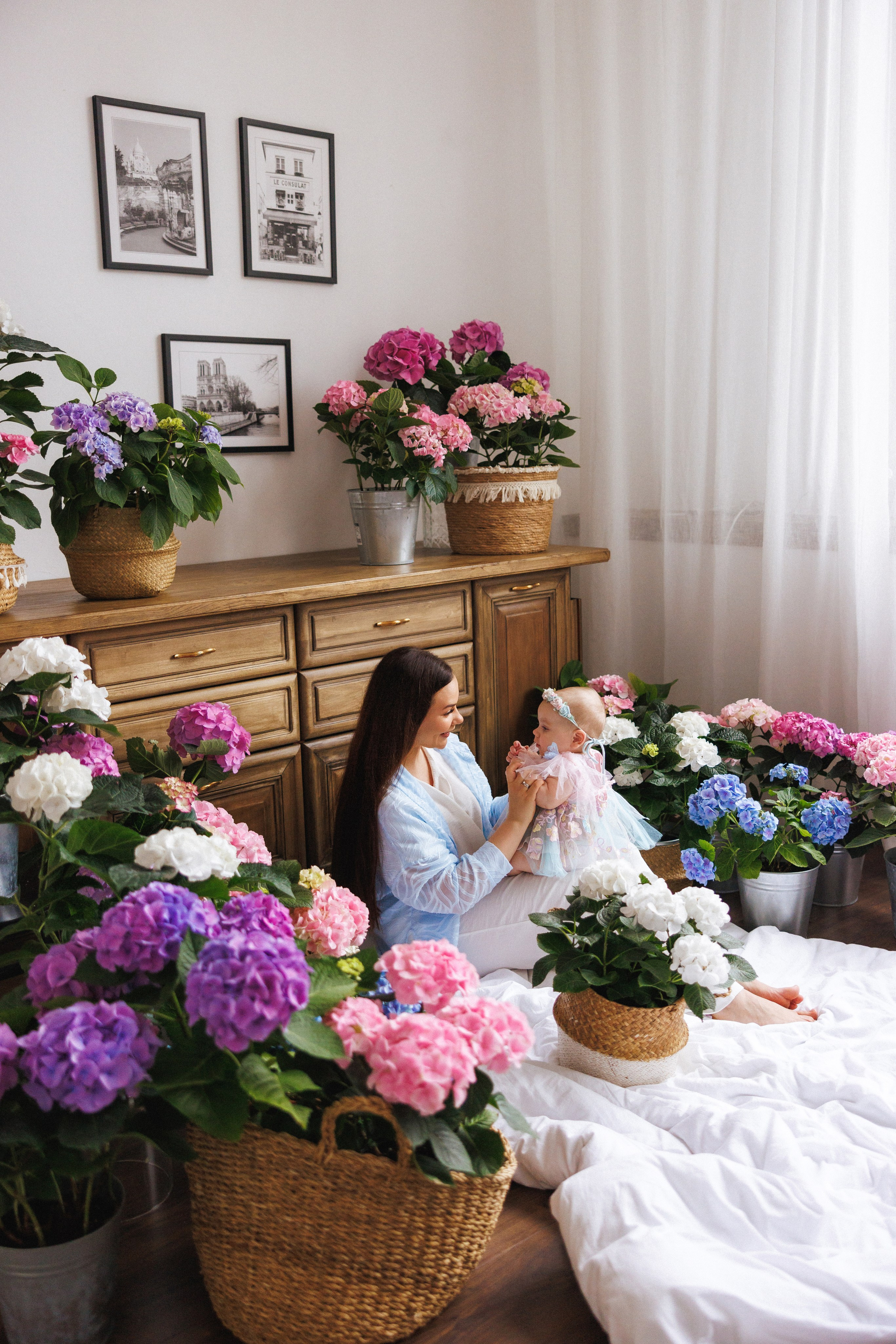 Фотосессия с живыми цветами Гортензии, город Краснодар, фотостудия «Истории». Семейный и детский фотограф в Краснодаре Анна Трашкова