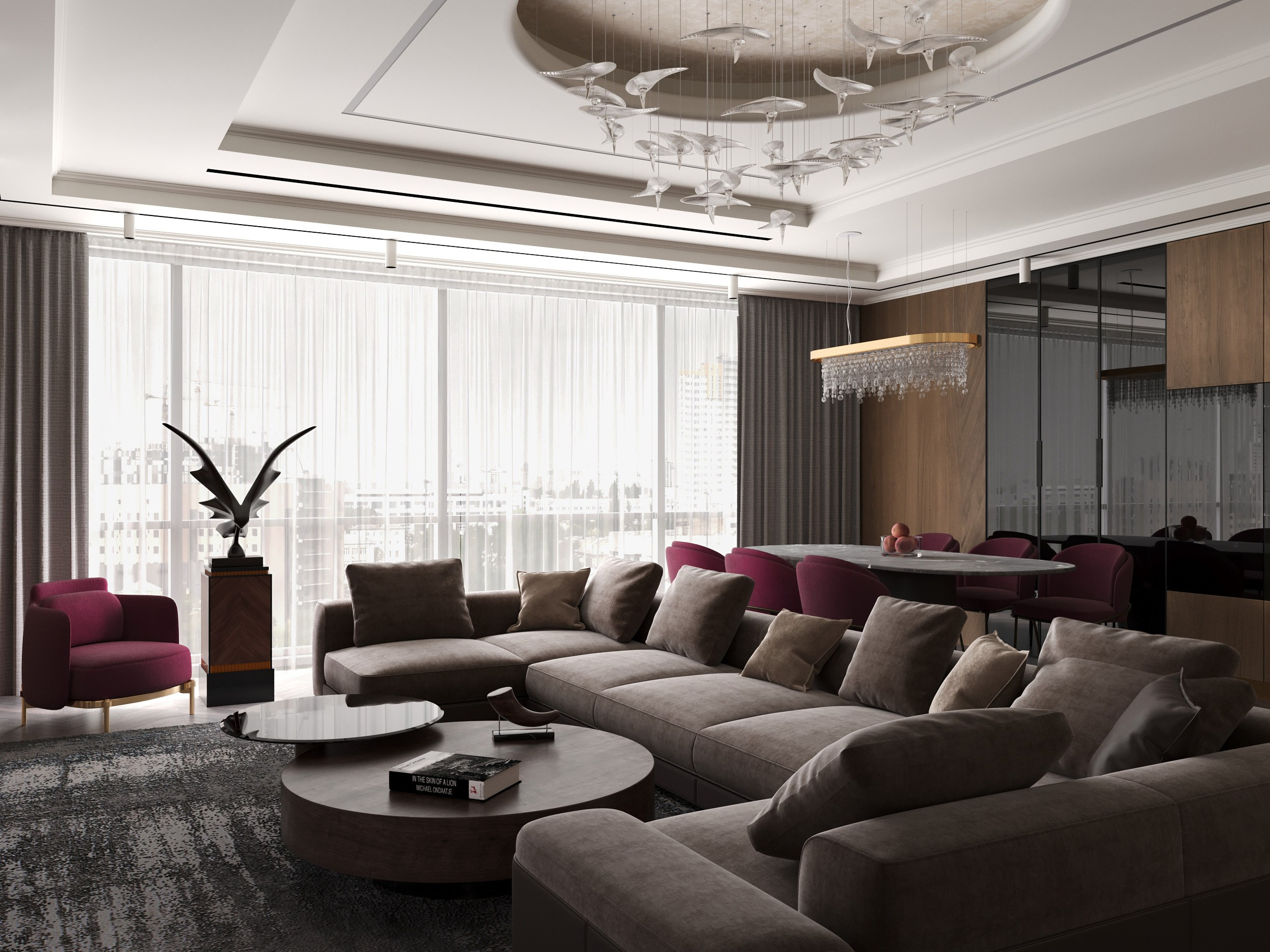 Гостиная — столовая. 3D визуализация