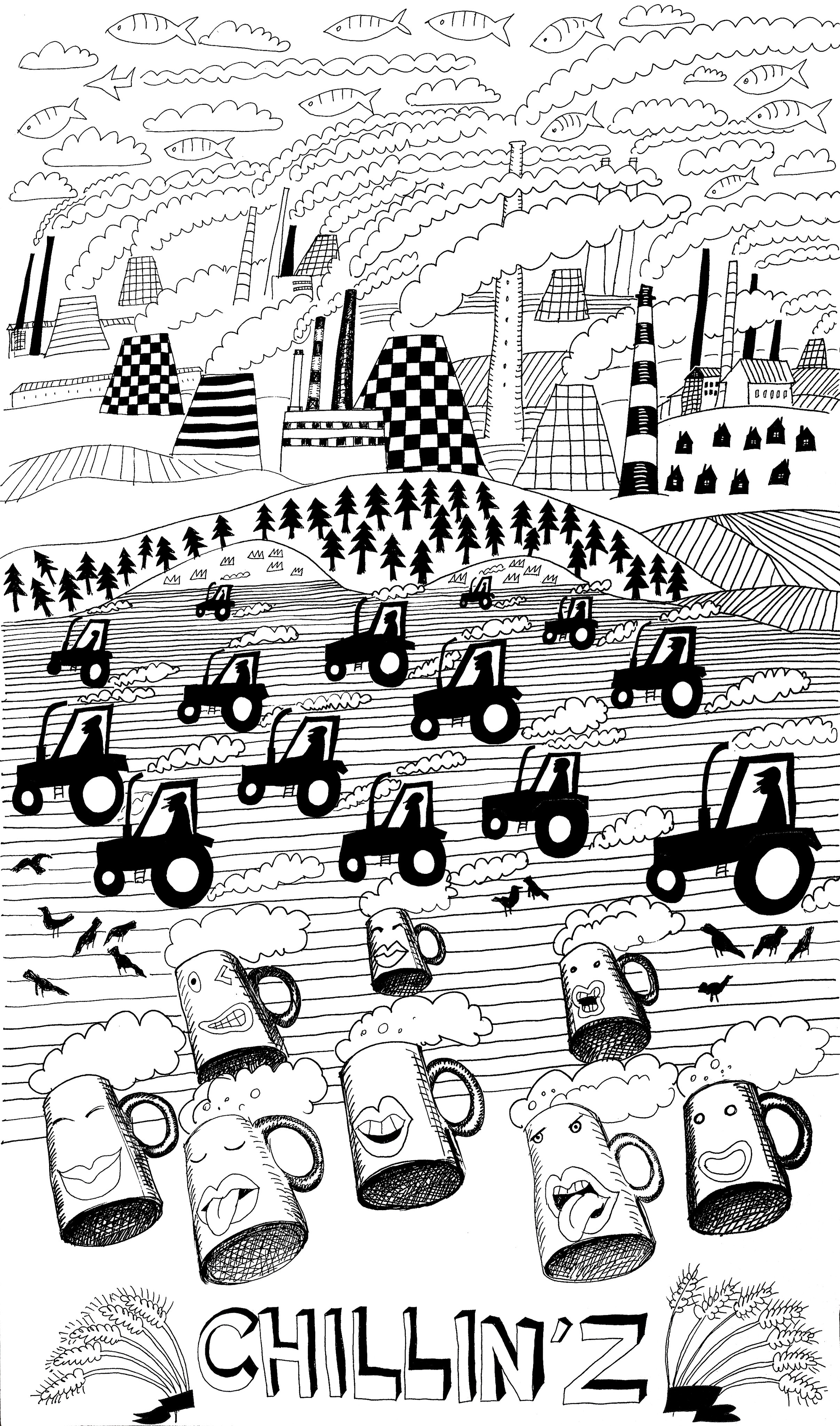 Дизайн для рекламного мерча компании «Chillinz» Челябинск 2018. Уральский художник-график Виктор Корьякин