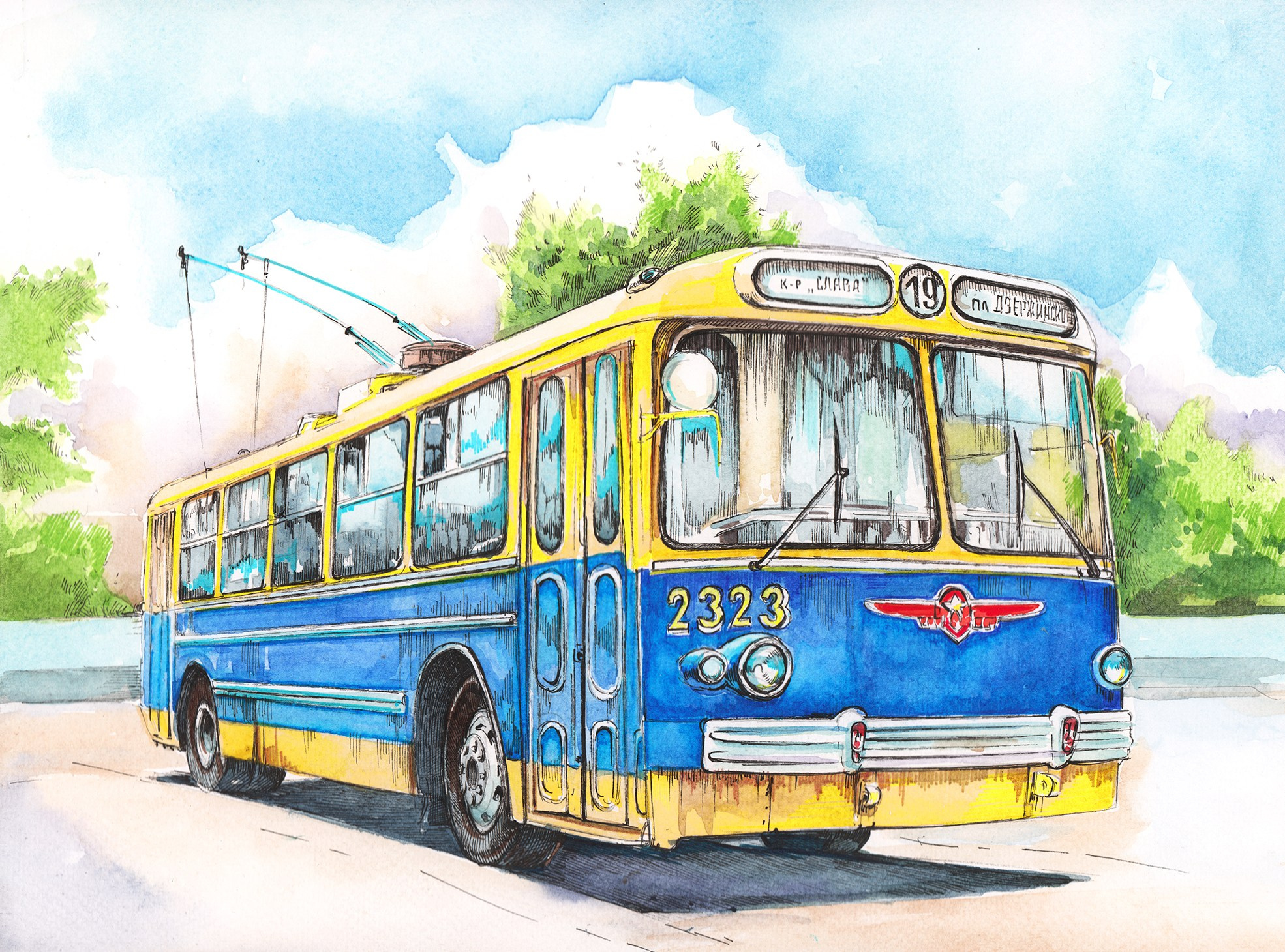 Троллейбусы. Художник Александр Петрунин