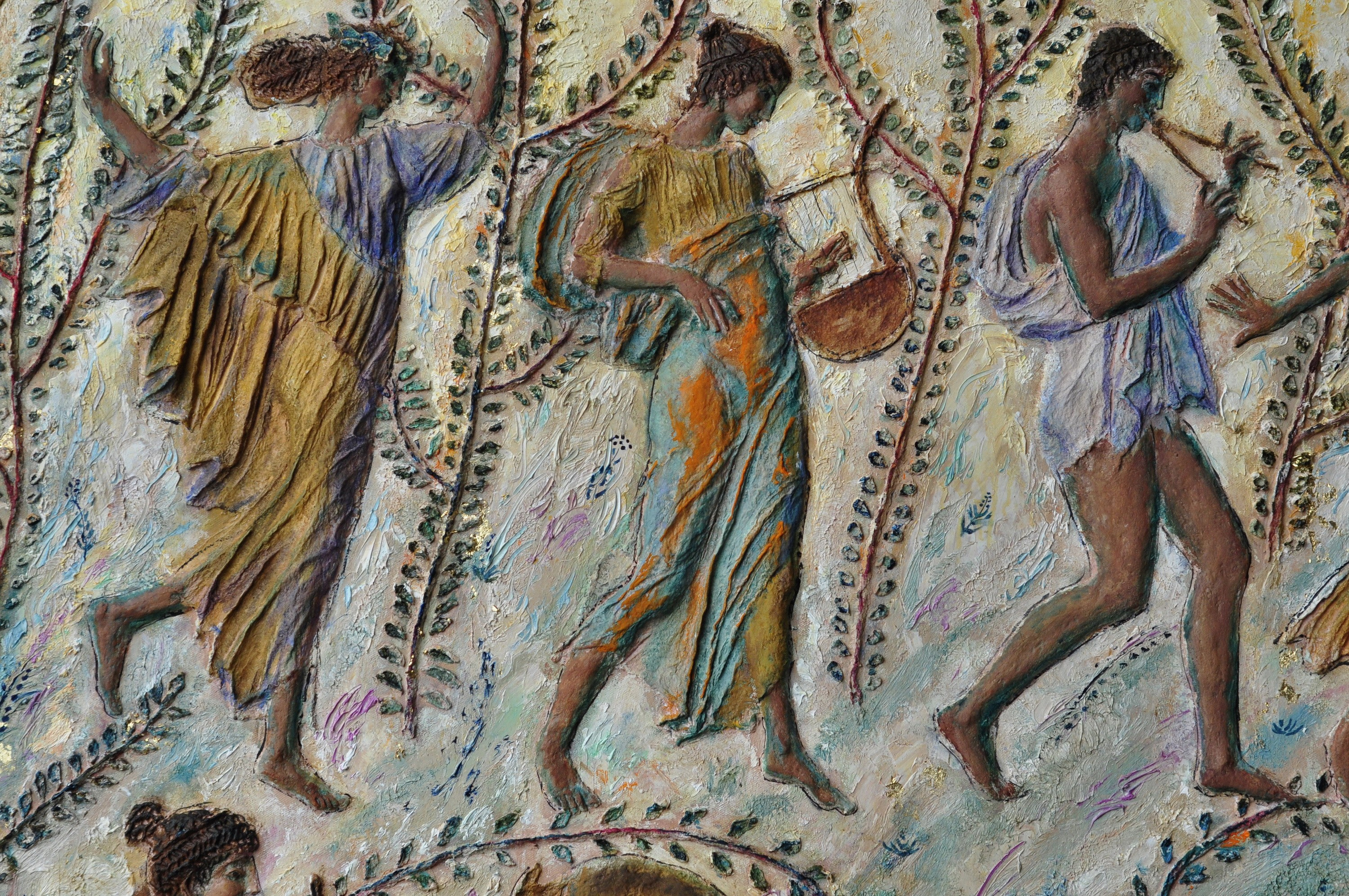 "Источник", фрагмент, холст, рельеф из целлюлозной массы, масло, 2026