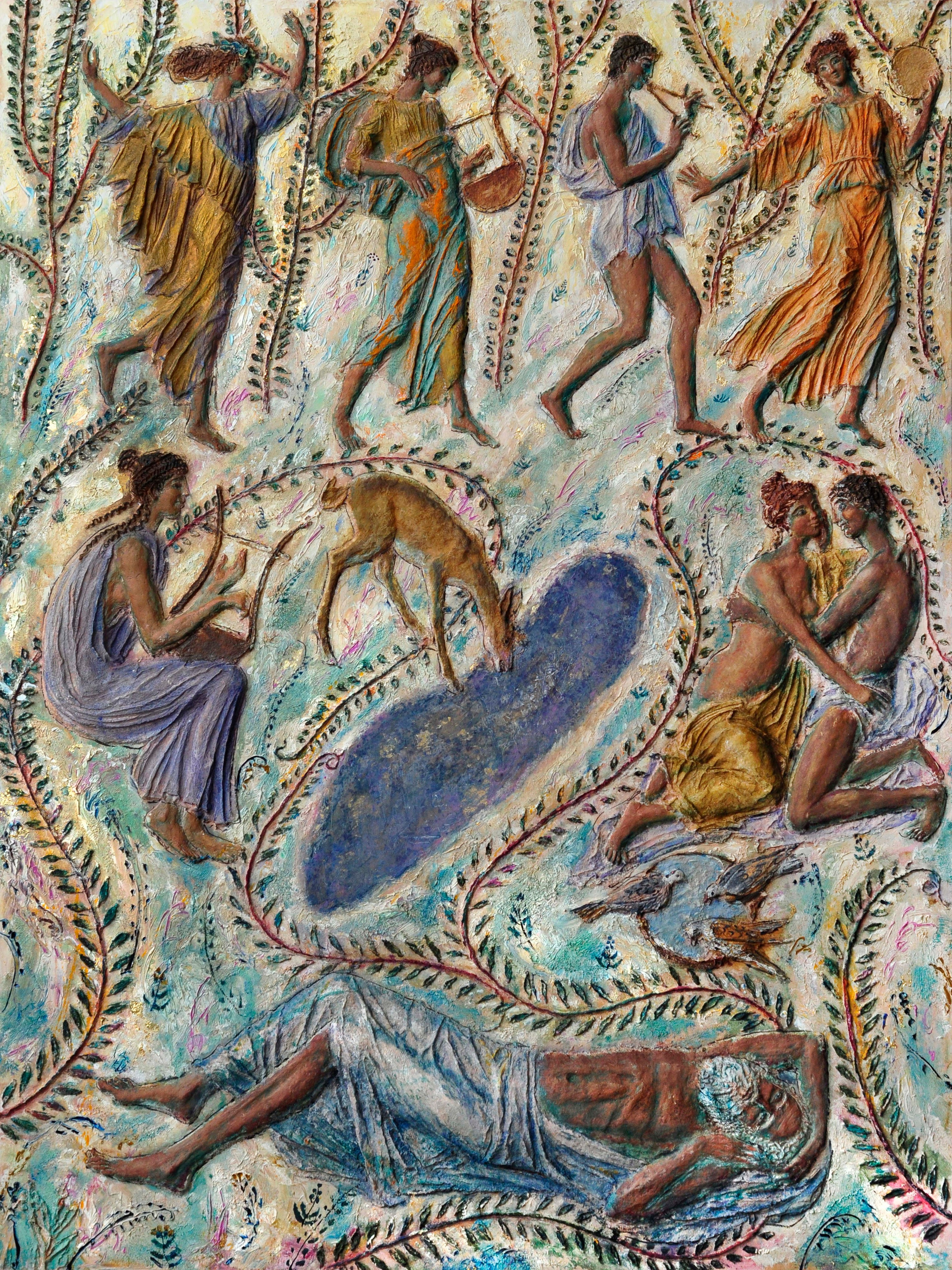 "Источник", 200х150, холст, рельеф из целлюлозной массы, масло, 2026