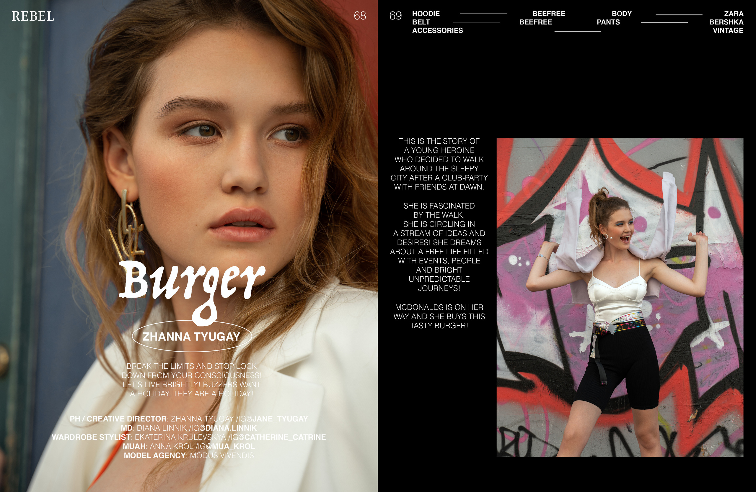 Rebel magazine August 2021. Zhanna Tyugay is a fashion photographer, visual artist and film maker based in Novi Sad