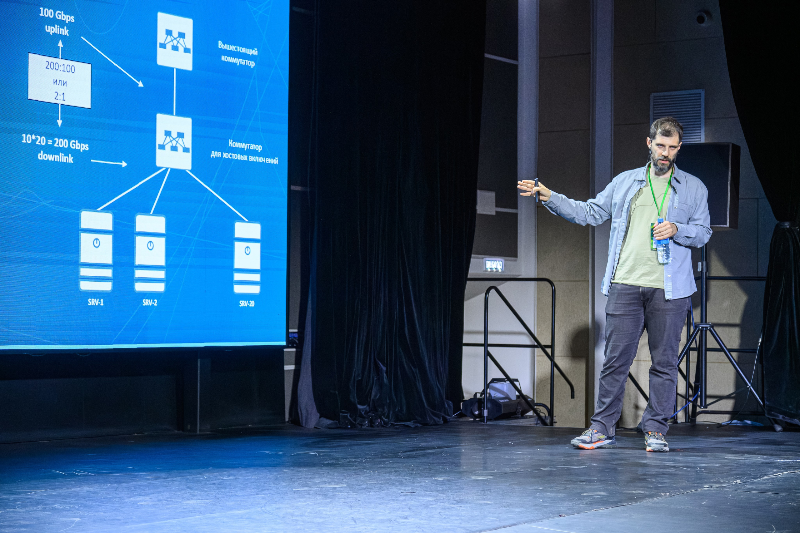 Репортажная съемка IT-конференции в Москве: спикер на сцене, презентация на экране