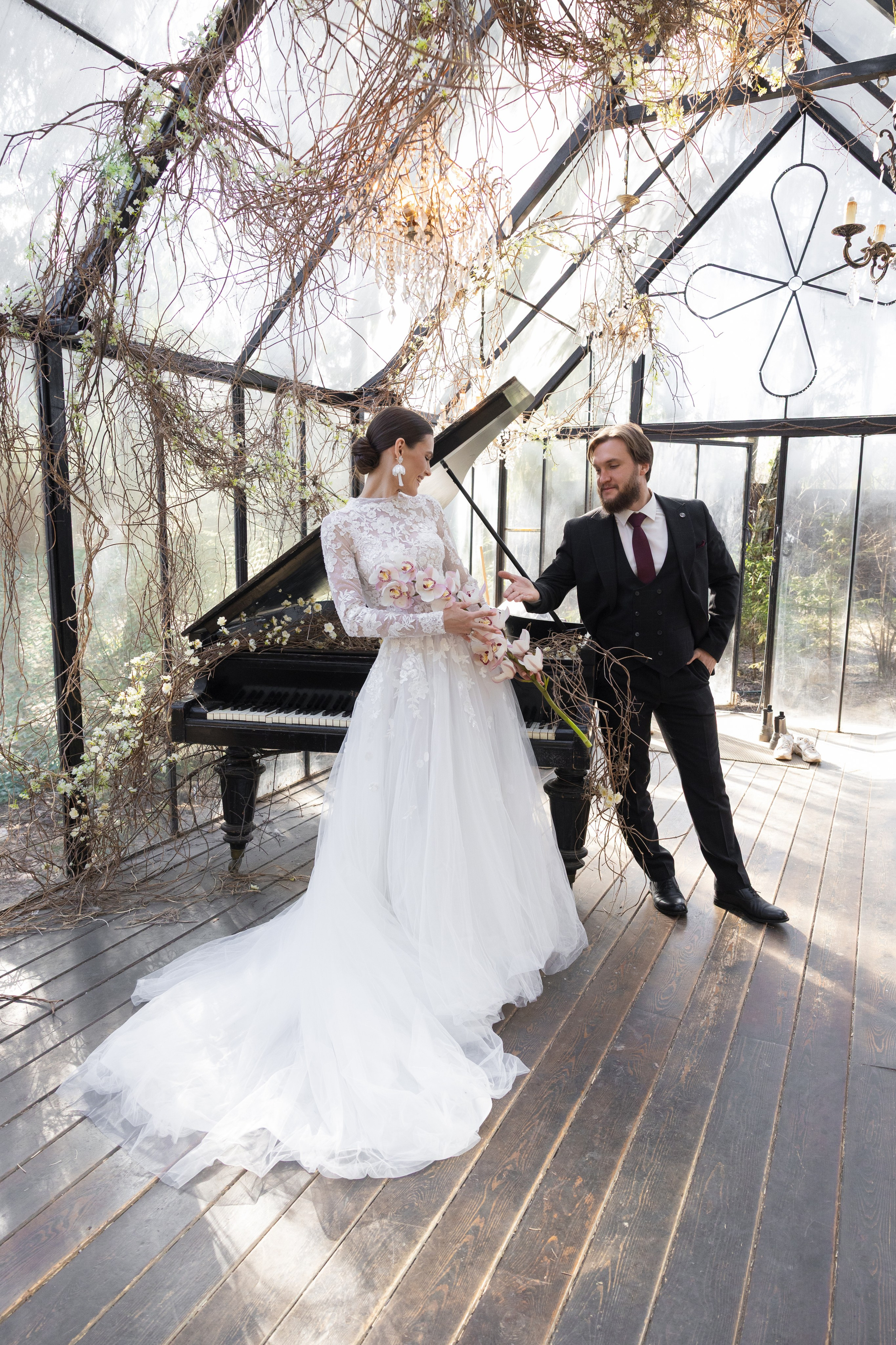 Серафима и Алексей в оранжерее. Свадебный и портретный фотограф в Москве Мария Кравченко