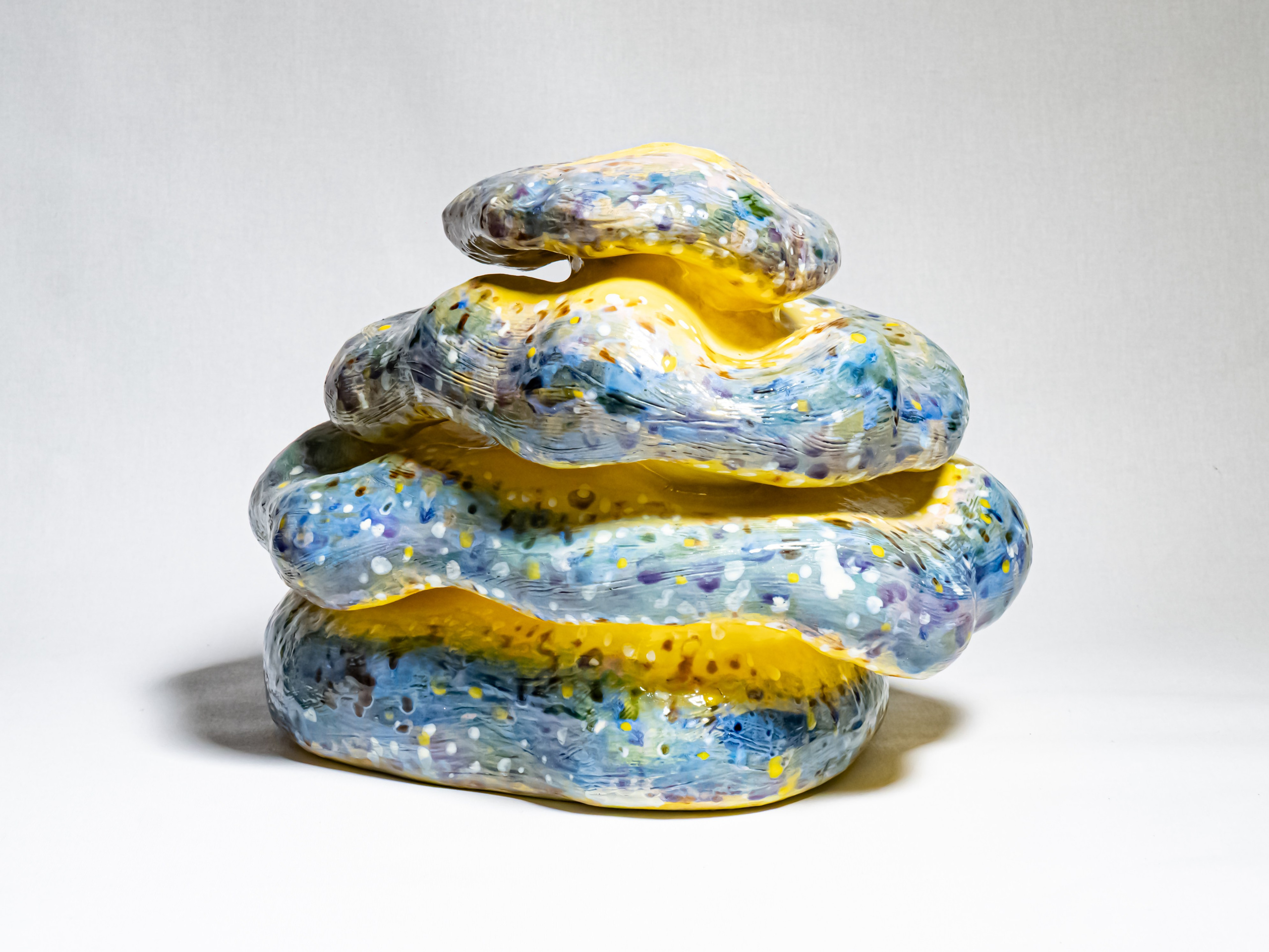 Арт объект ваза из керамики в виде гриба Чага в праздничной расцветке