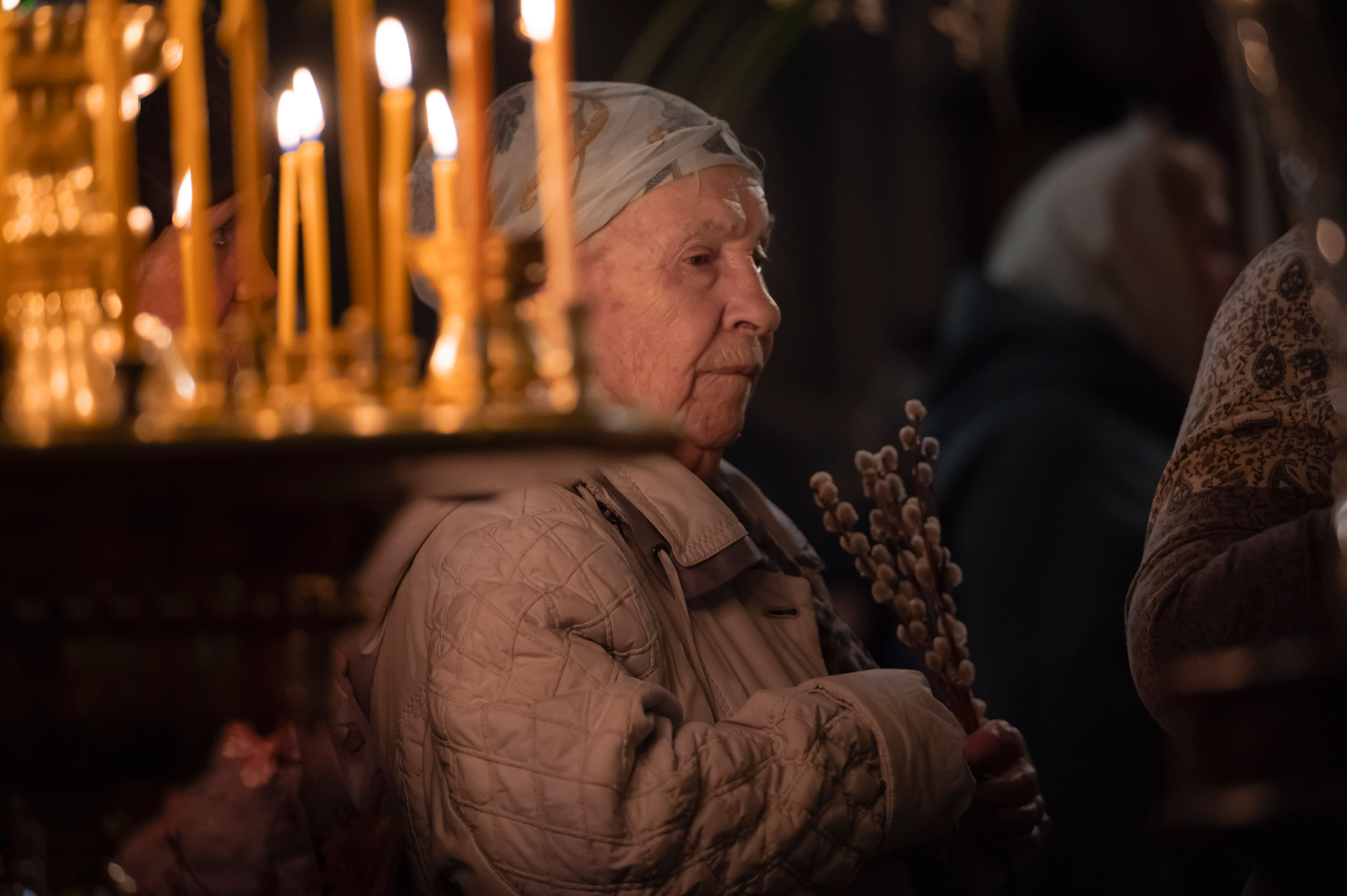 Богородский Храм. Всенощное бдение. Освящение верб. Антон и Татьяна Денисенко — В храме