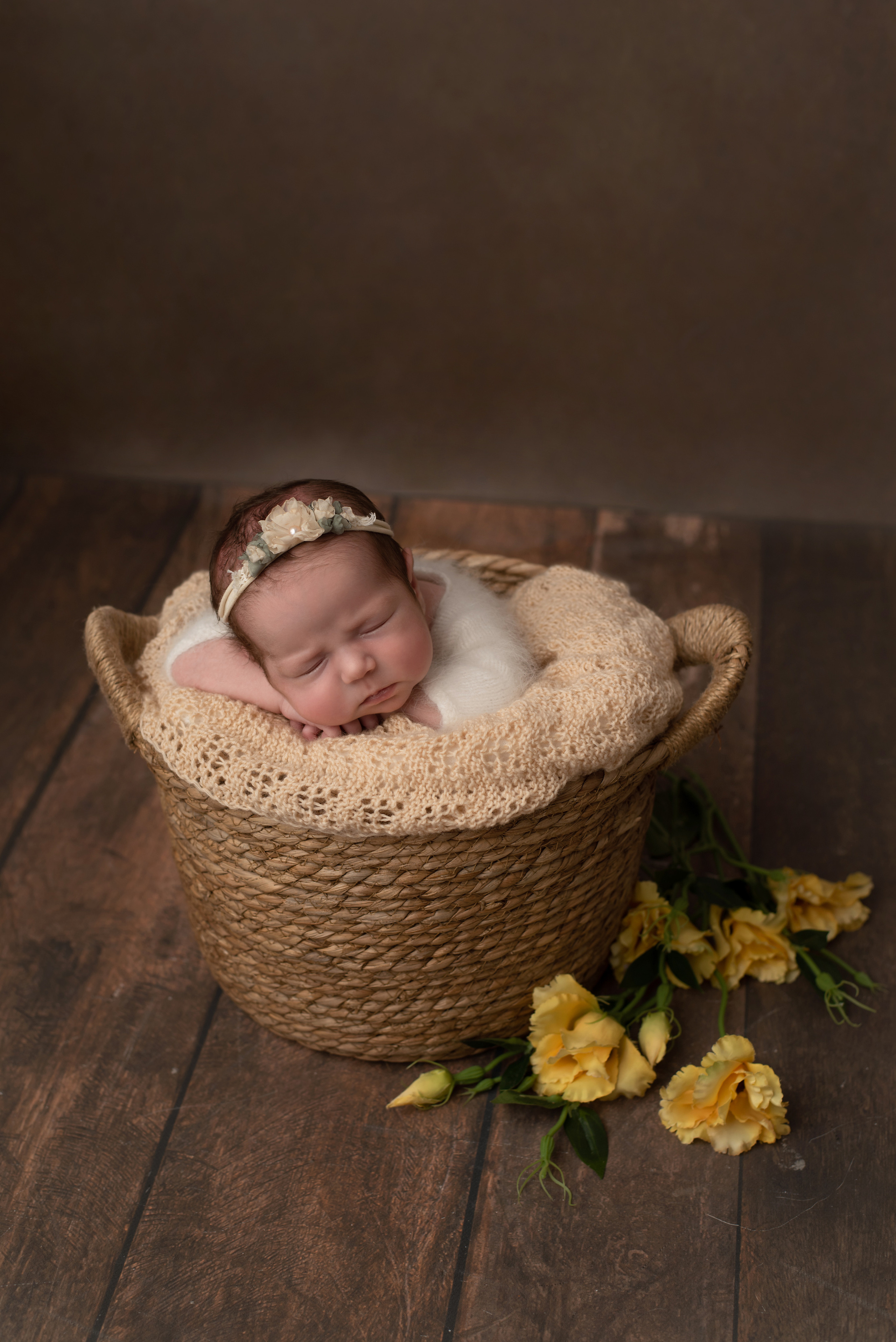 Yellow flowers and dark brown background