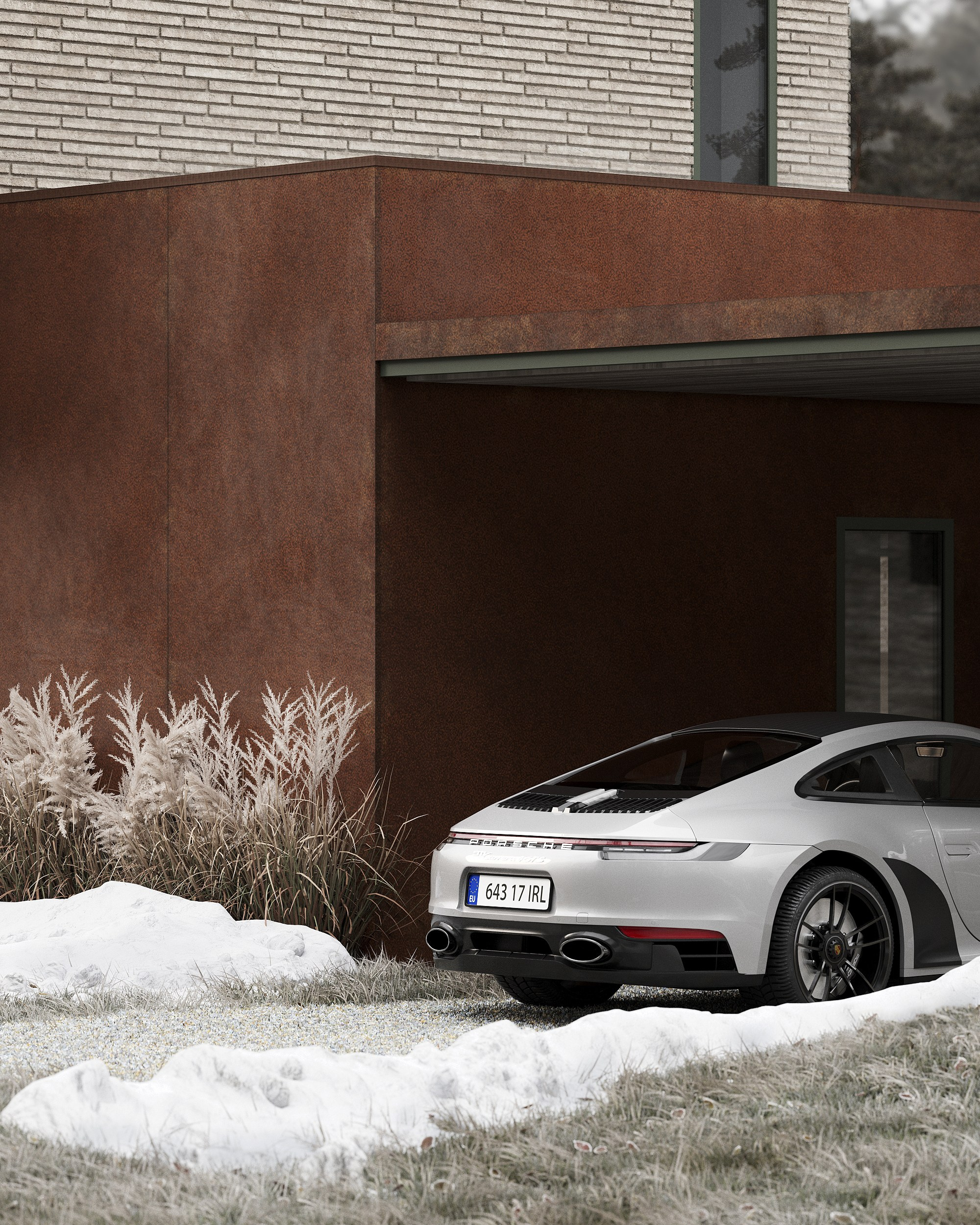 современная архитектура, загородный дом в скандинавском стиле, минимализм, природа, отдых, кортеновская сталь, ригельный кирпич