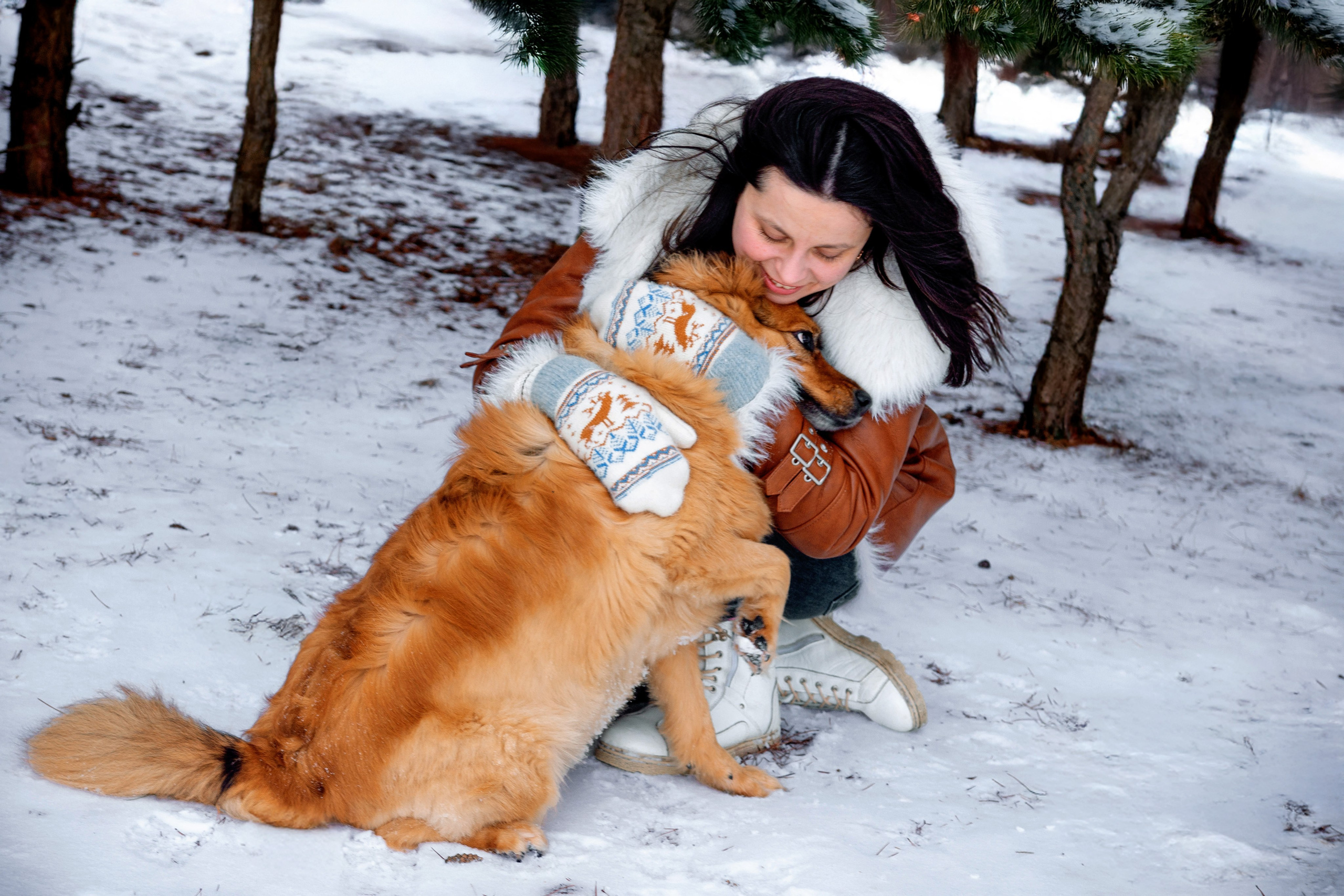 Фотосессия с собакой в зимнем лесу
