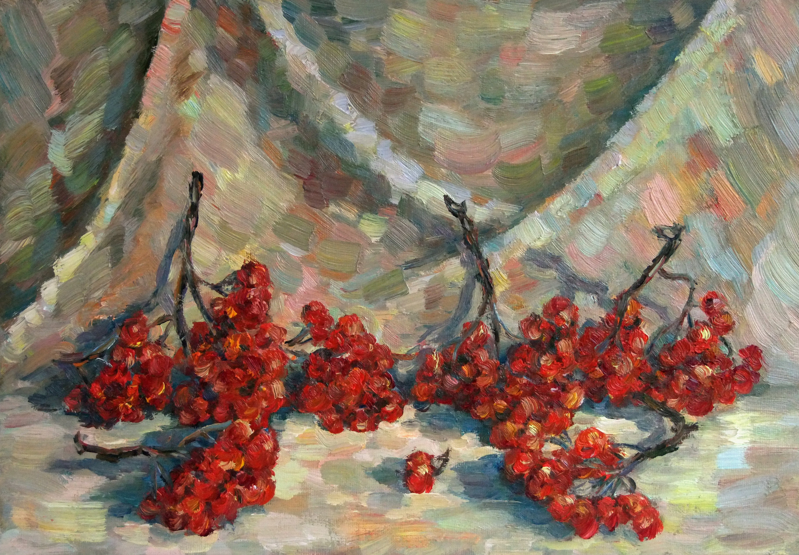 Грозди красной рябины - Картина, импрессионизм, живопись