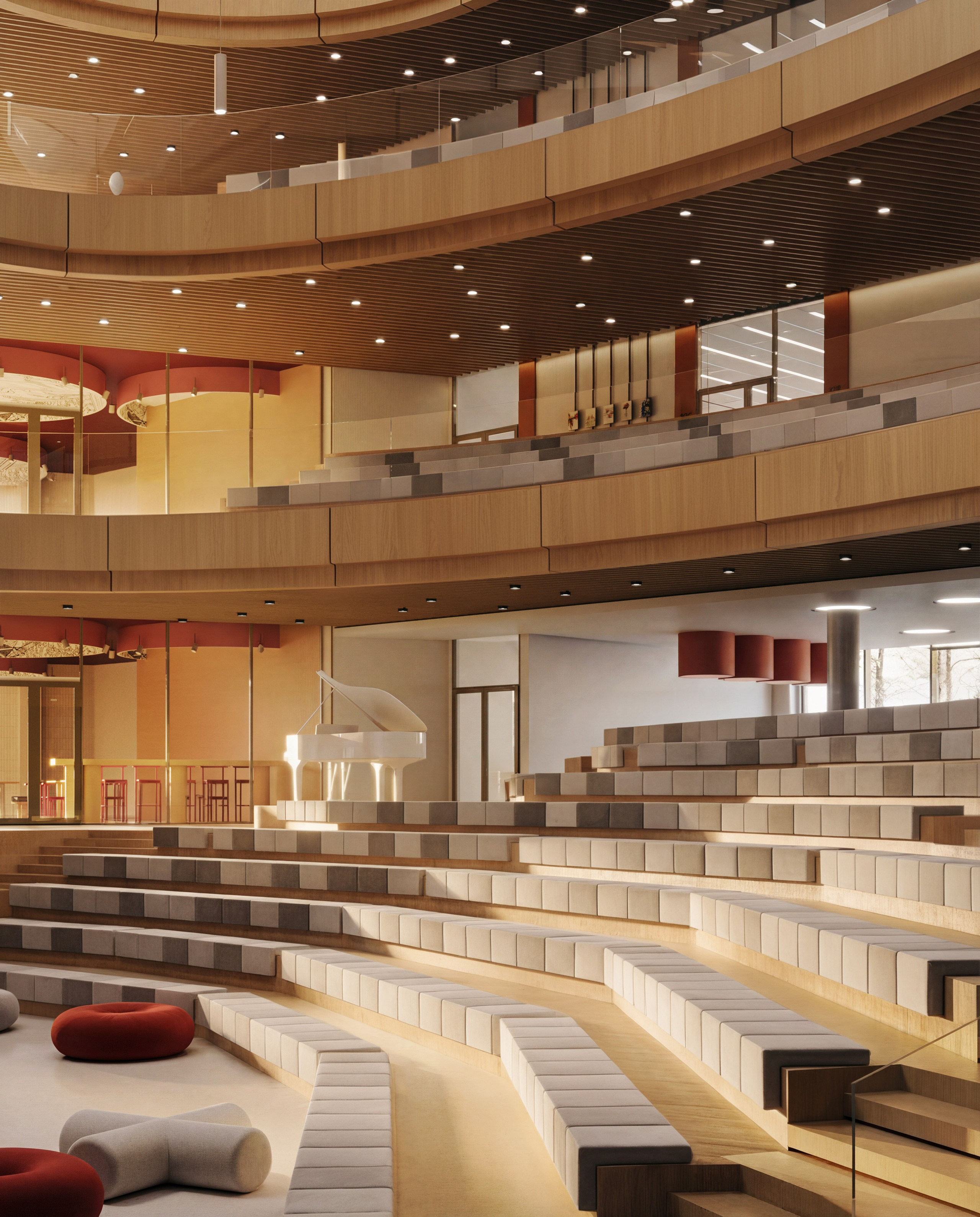 Visualizations of the school's atrium space. Cg artist Shchapov Dmitry